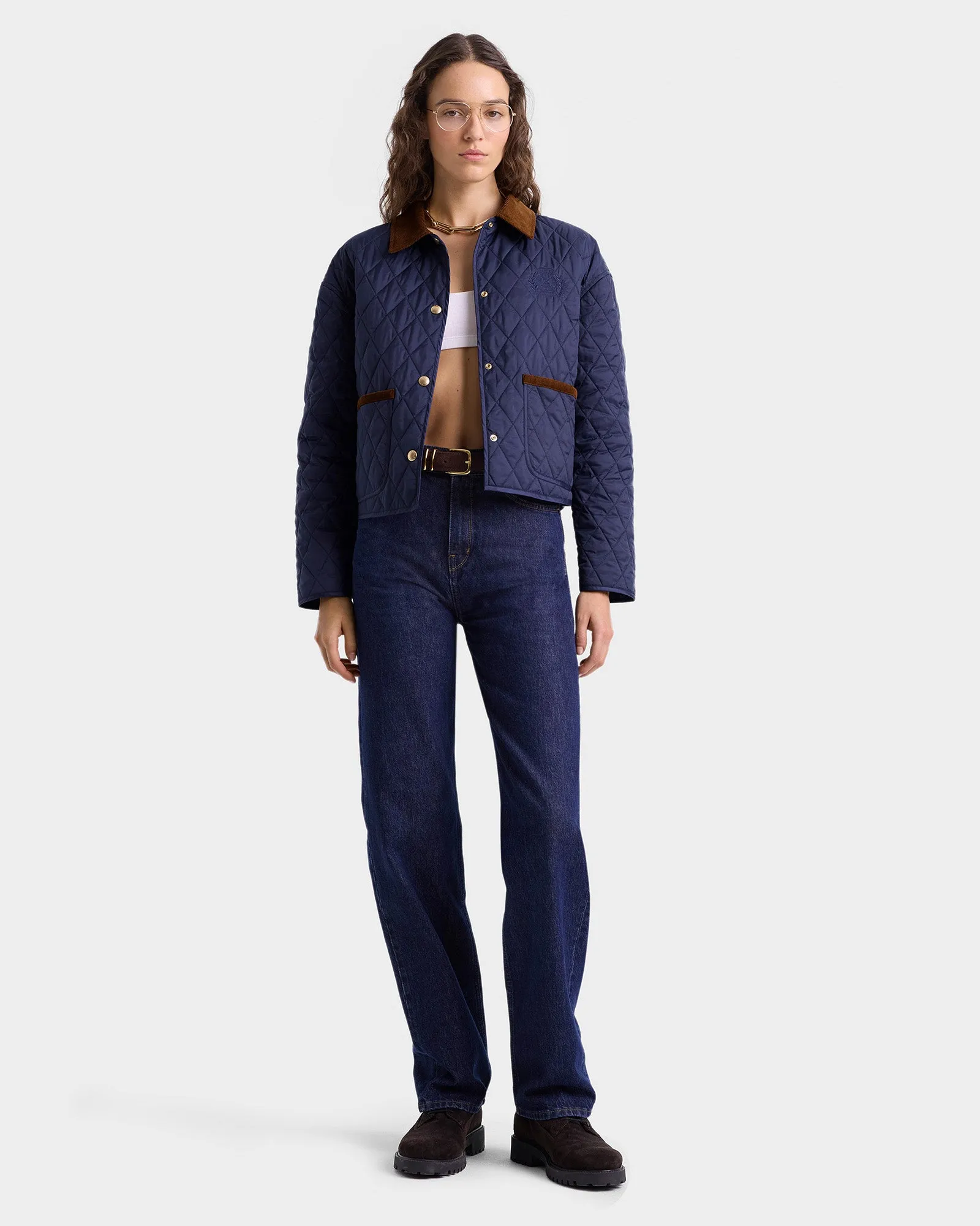 H&W Crest Nylon Cropped Quilted Jacket - Navy sold by Sporty and Rich product image thumbnail 2