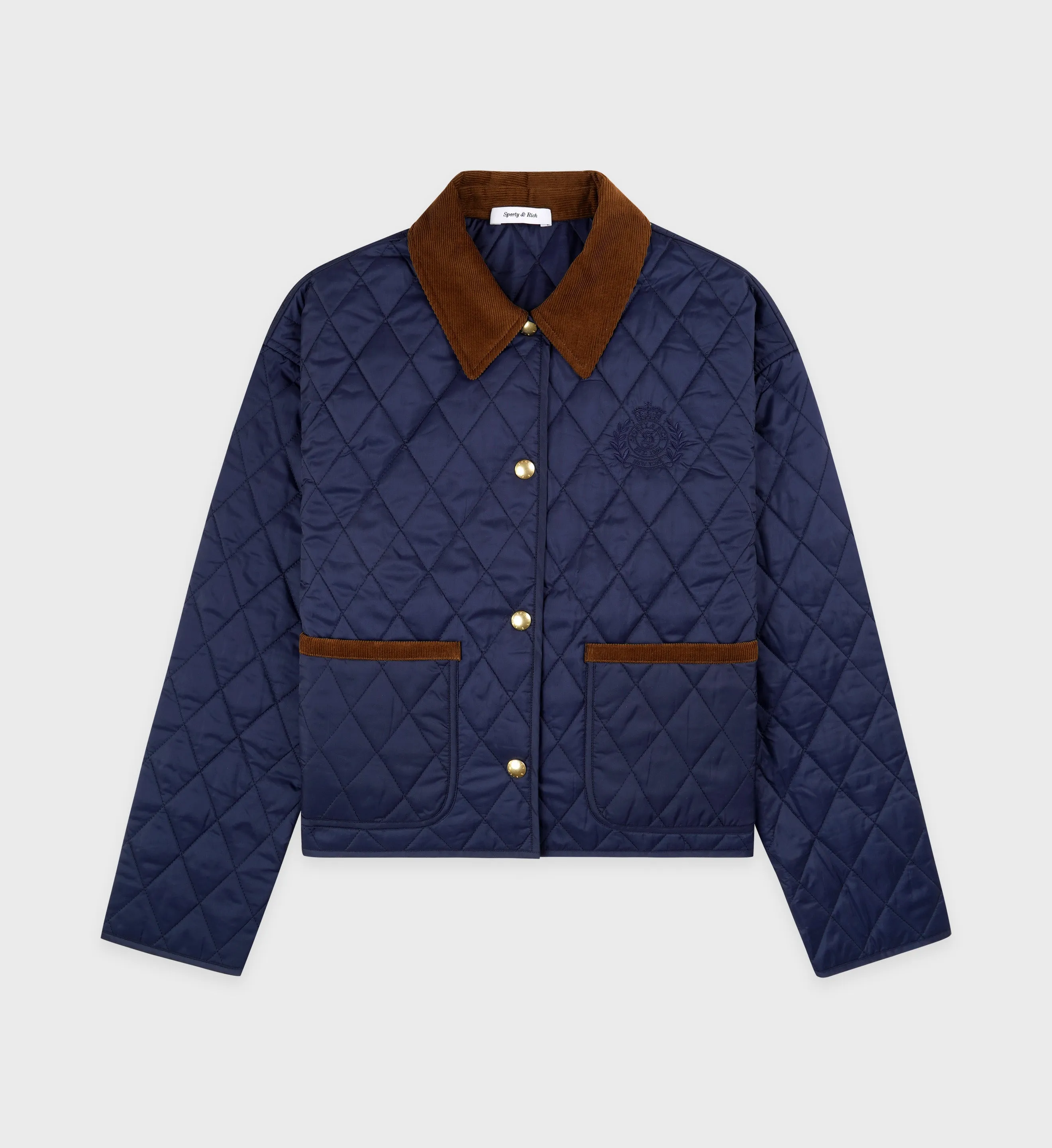H&W Crest Nylon Cropped Quilted Jacket - Navy sold by Sporty and Rich