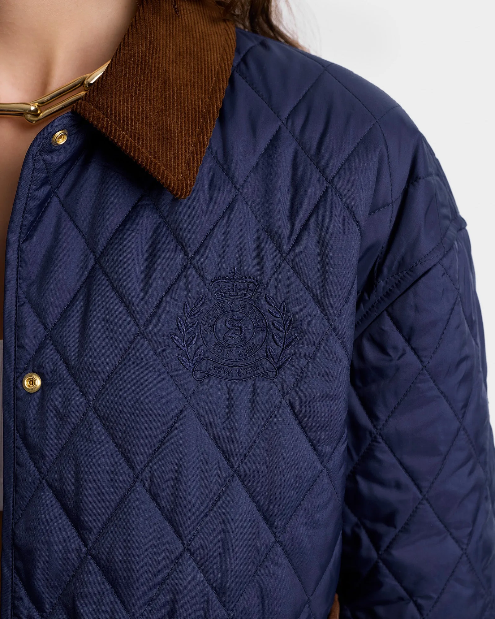 H&W Crest Nylon Cropped Quilted Jacket - Navy sold by Sporty and Rich product image thumbnail 4