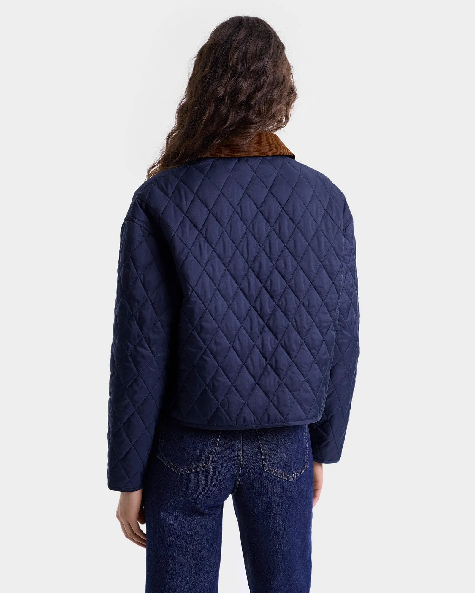 H&W Crest Nylon Cropped Quilted Jacket - Navy sold by Sporty and Rich product image thumbnail 5