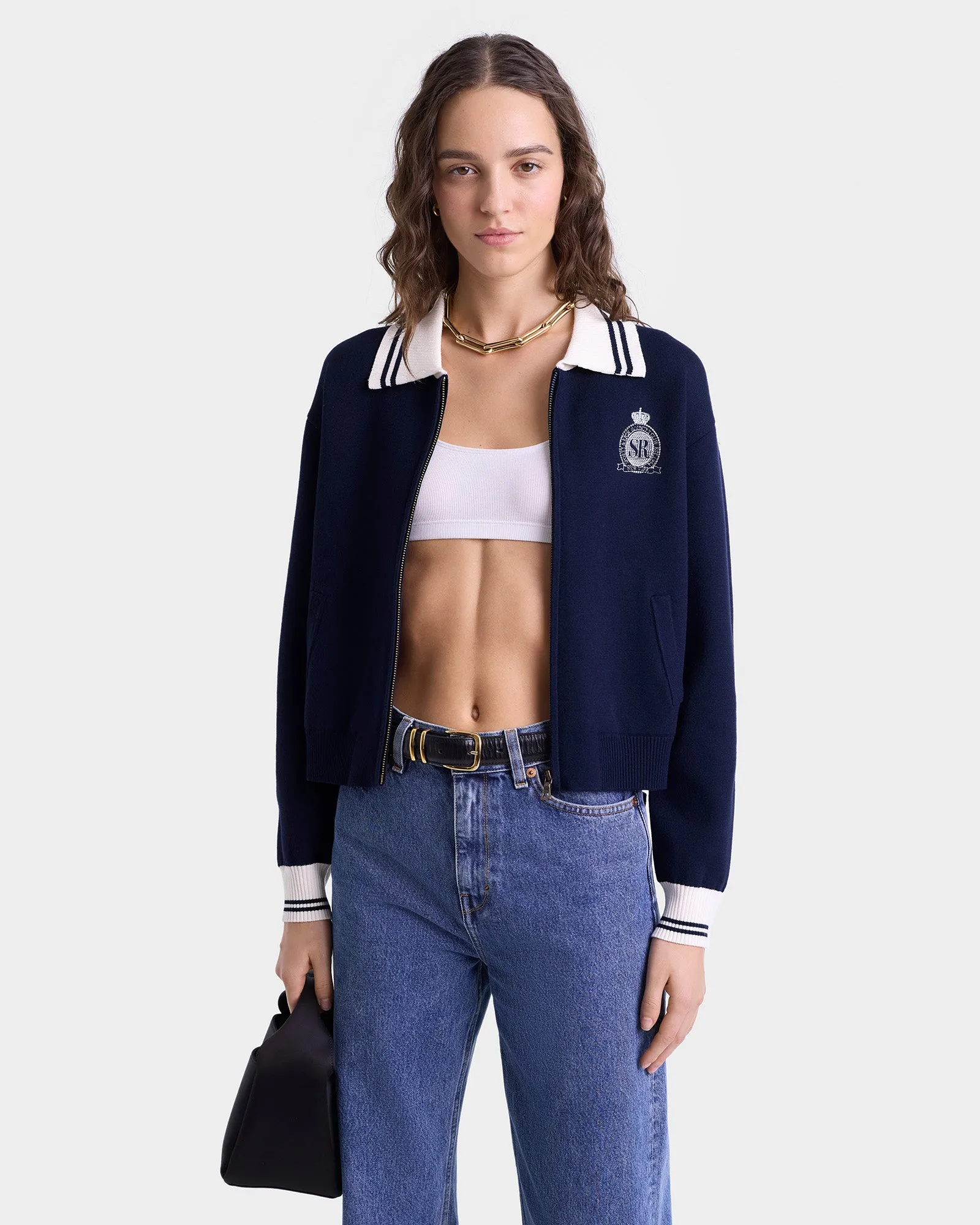 Royal Club Zipped Cardigan - Navy/White sold by Sporty and Rich product image thumbnail 3