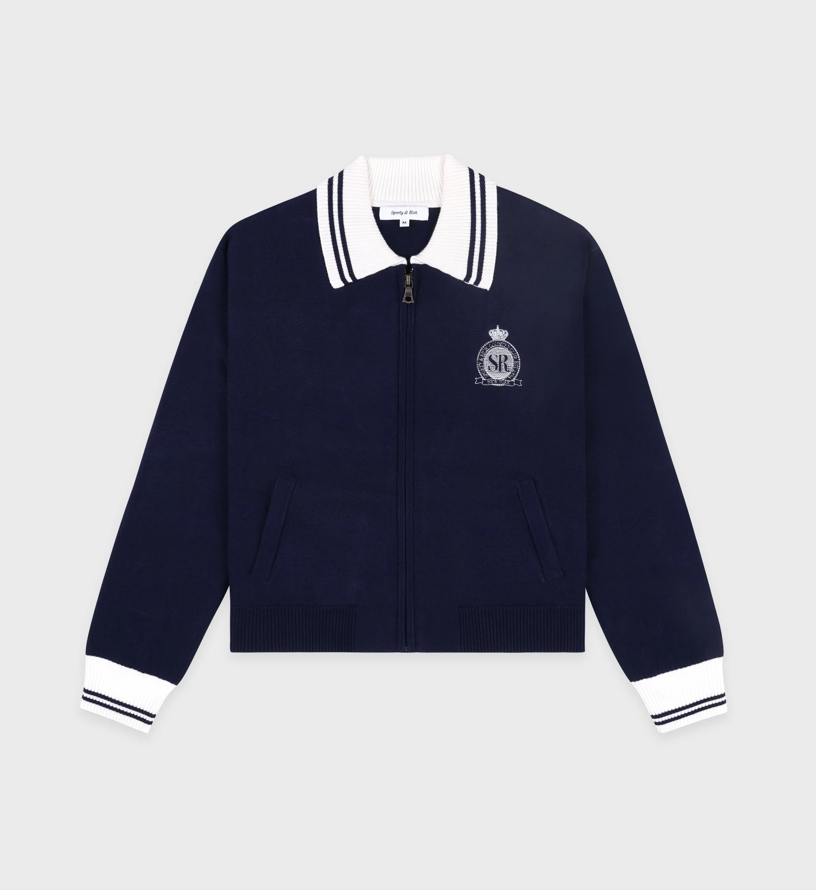 Royal Club Zipped Cardigan - Navy/White sold by Sporty and Rich