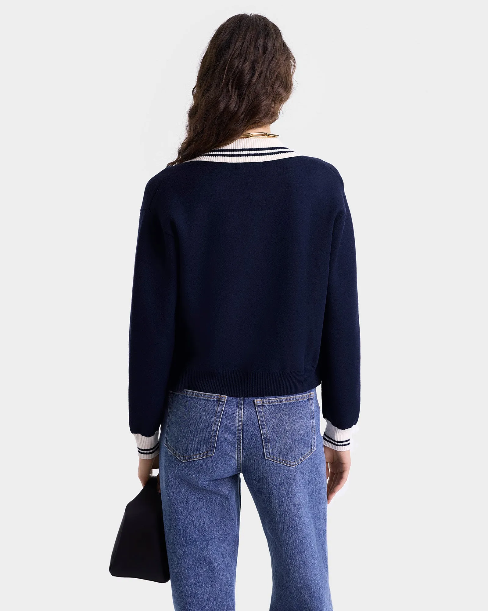 Royal Club Zipped Cardigan - Navy/White sold by Sporty and Rich product image thumbnail 5