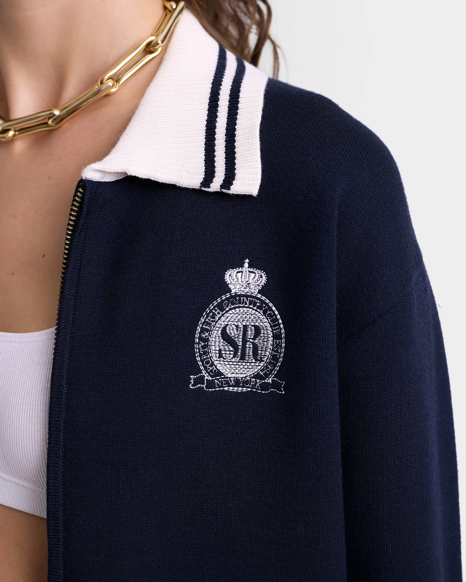 Royal Club Zipped Cardigan - Navy/White sold by Sporty and Rich product image thumbnail 4
