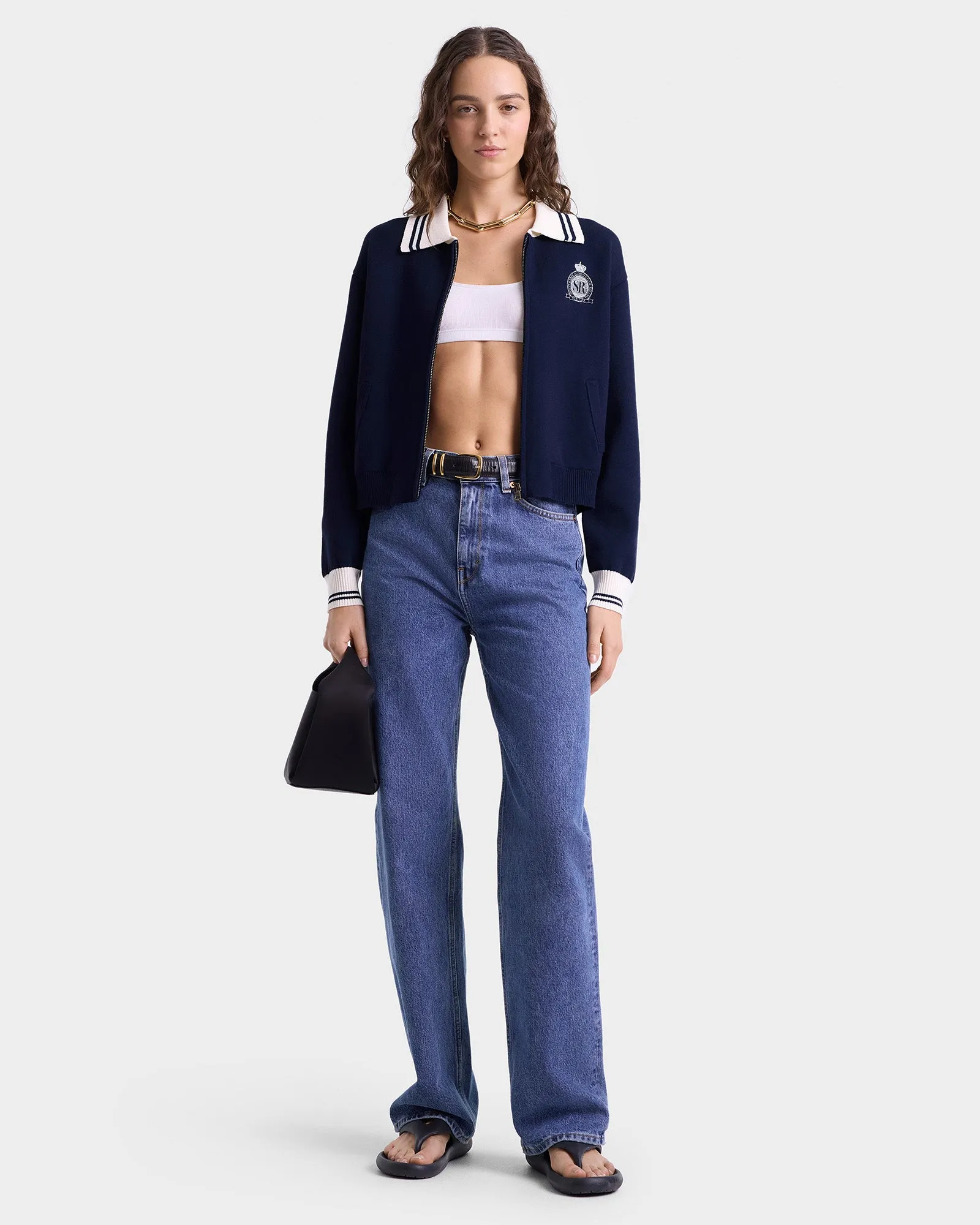 Royal Club Zipped Cardigan - Navy/White sold by Sporty and Rich product image thumbnail 2