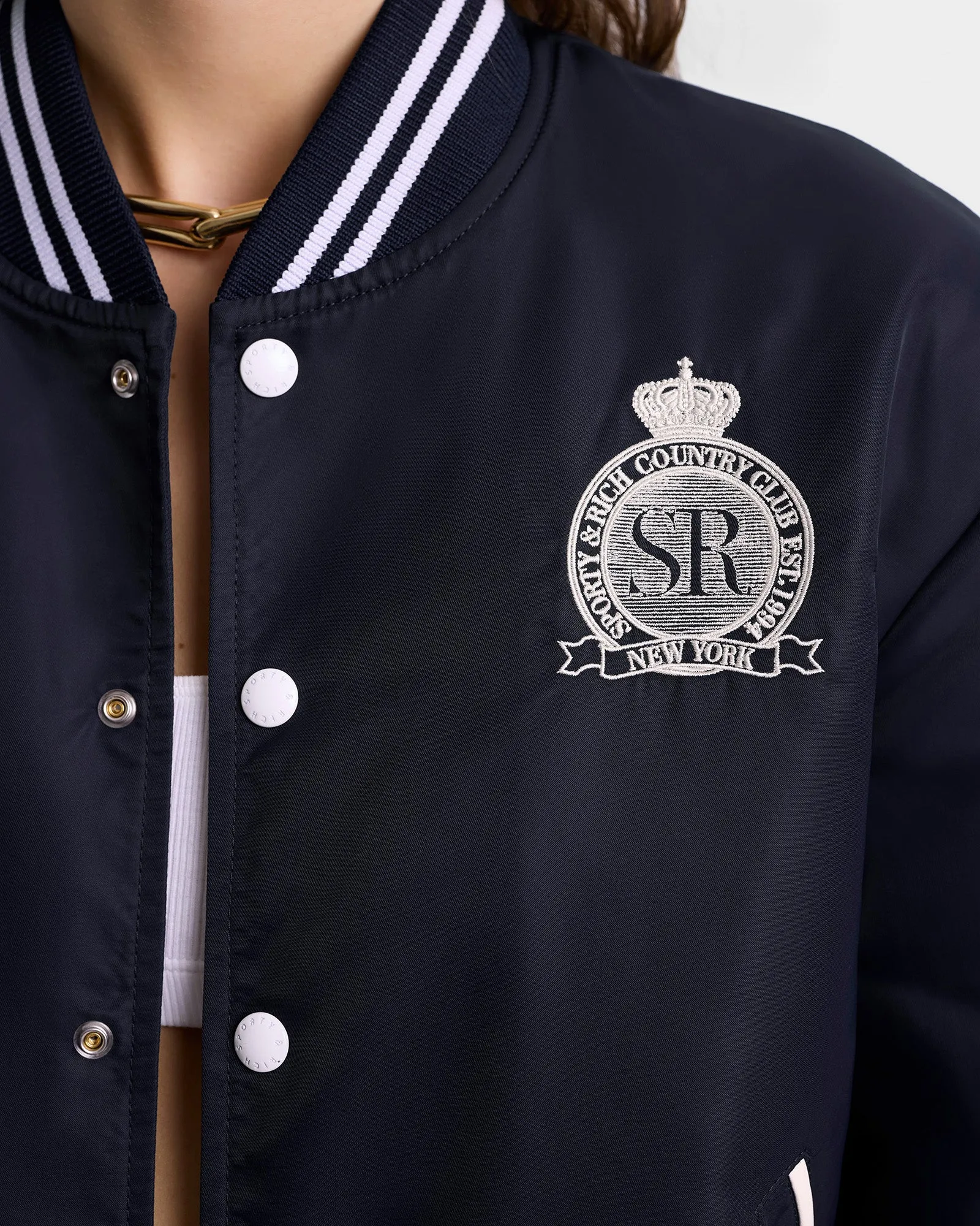 Royal Club Nylon Varsity Jacket - Navy/White sold by Sporty and Rich product image thumbnail 4