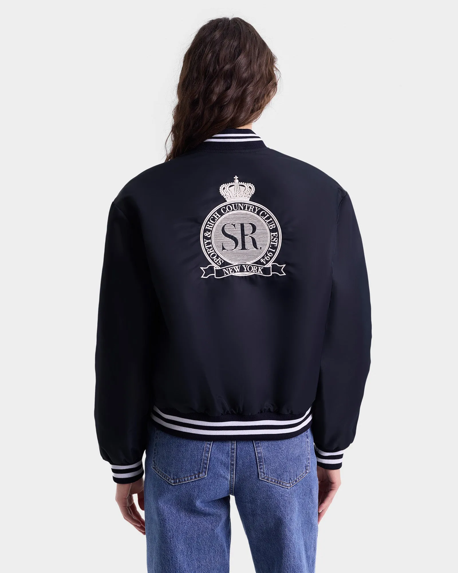 Royal Club Nylon Varsity Jacket - Navy/White sold by Sporty and Rich product image thumbnail 5