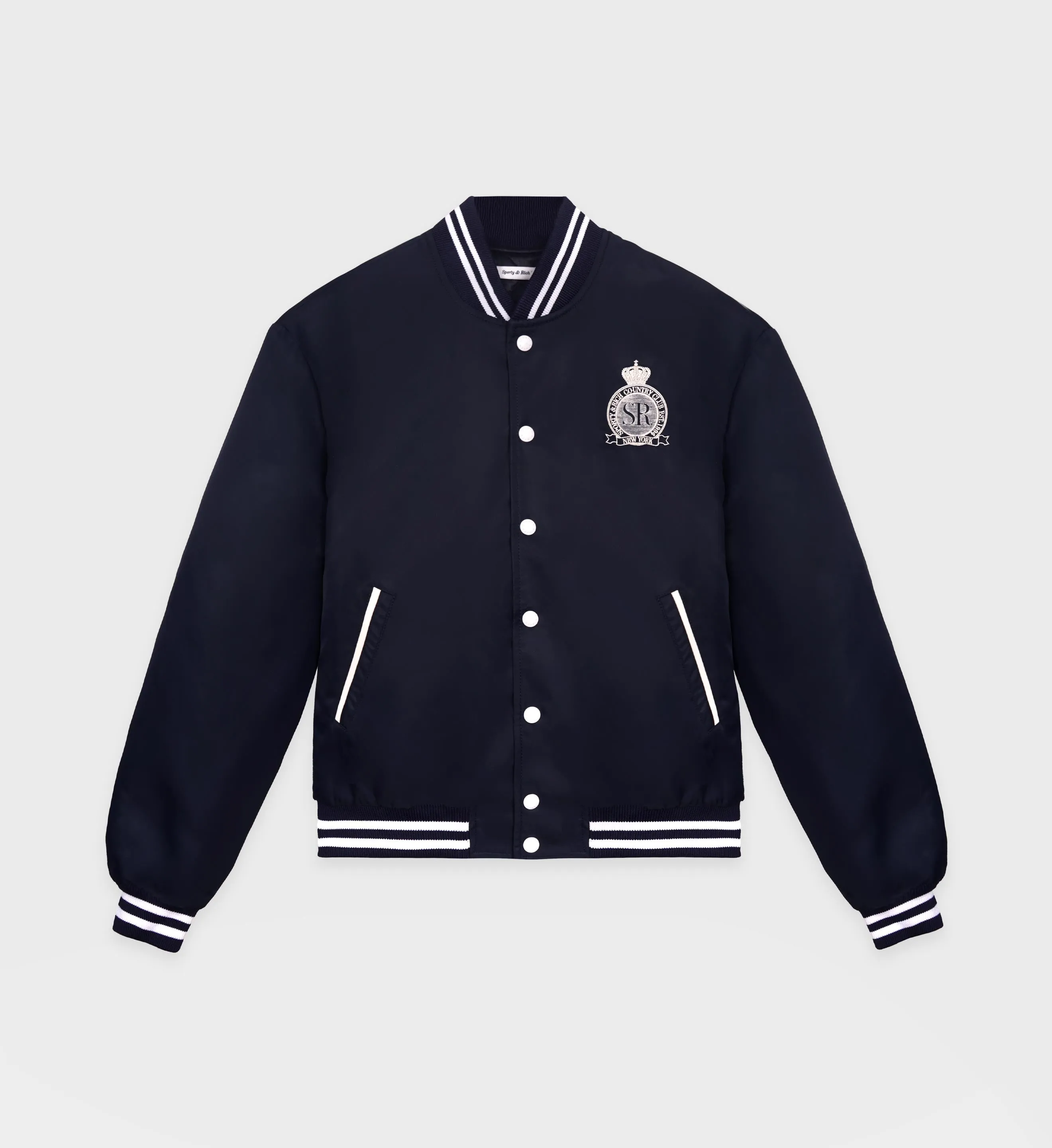 Royal Club Nylon Varsity Jacket - Navy/White sold by Sporty and Rich