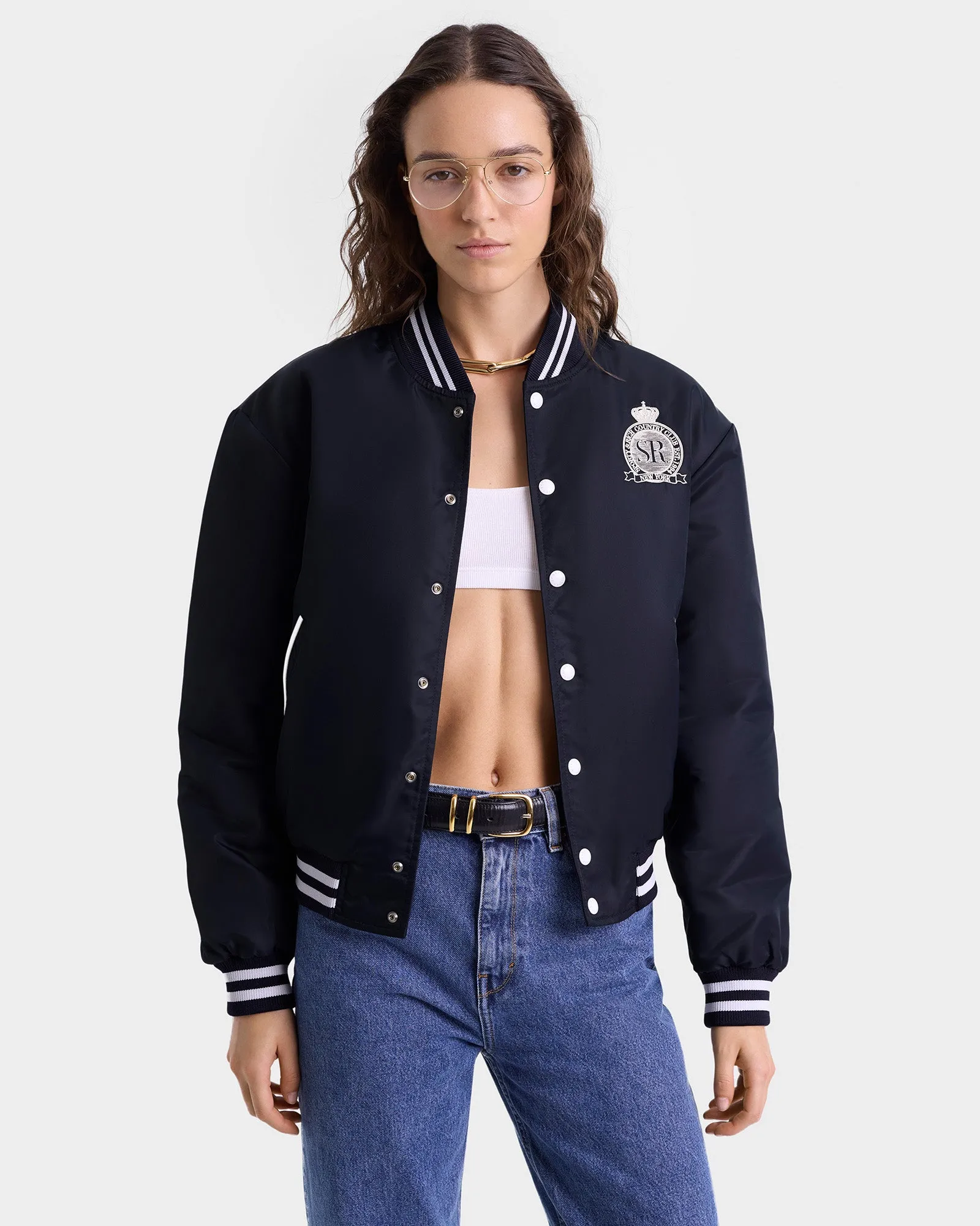 Royal Club Nylon Varsity Jacket - Navy/White sold by Sporty and Rich product image thumbnail 3