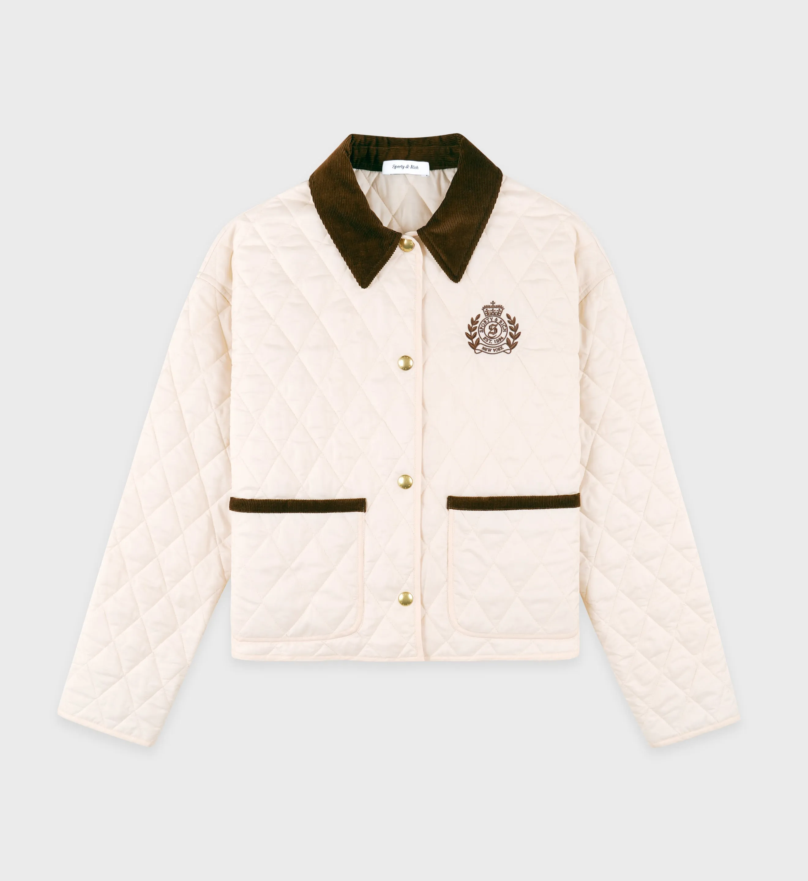 H&W Crest Nylon Cropped Quilted Jacket - Cream sold by Sporty and Rich