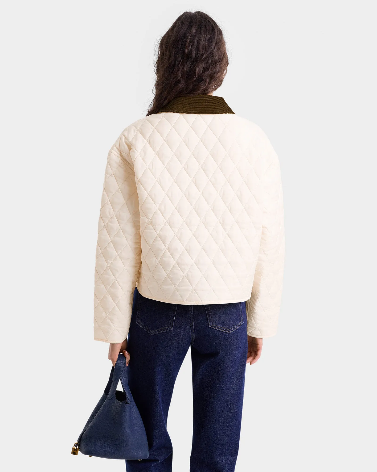 H&W Crest Nylon Cropped Quilted Jacket - Cream sold by Sporty and Rich product image thumbnail 5