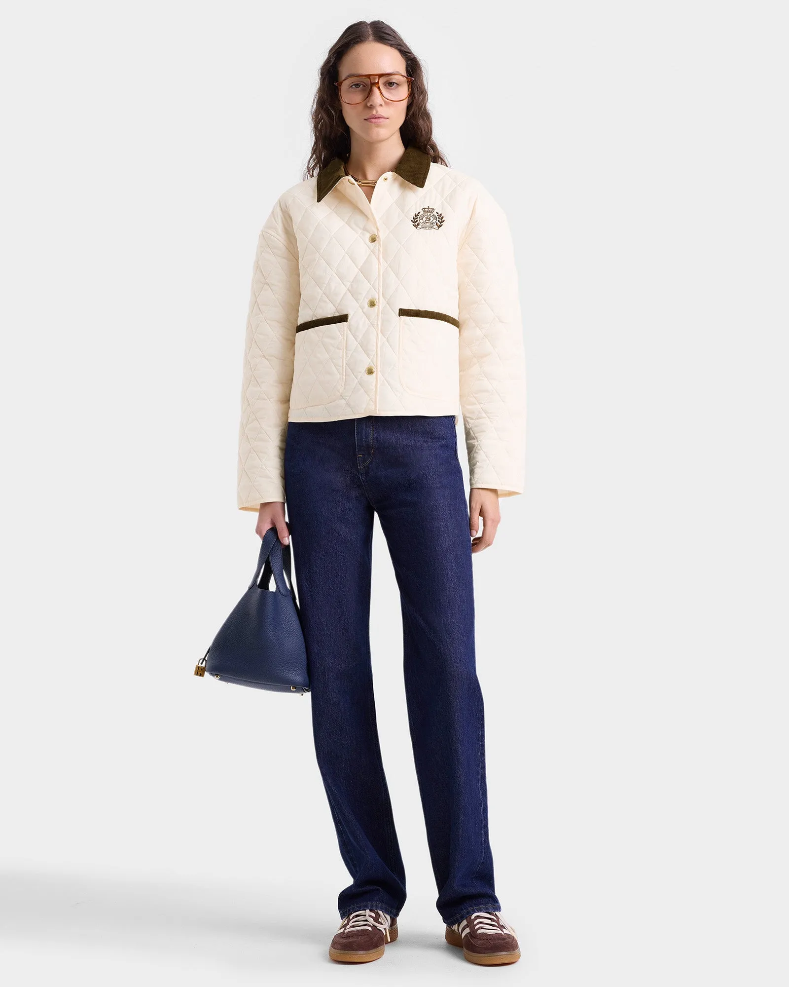 H&W Crest Nylon Cropped Quilted Jacket - Cream sold by Sporty and Rich product image thumbnail 2