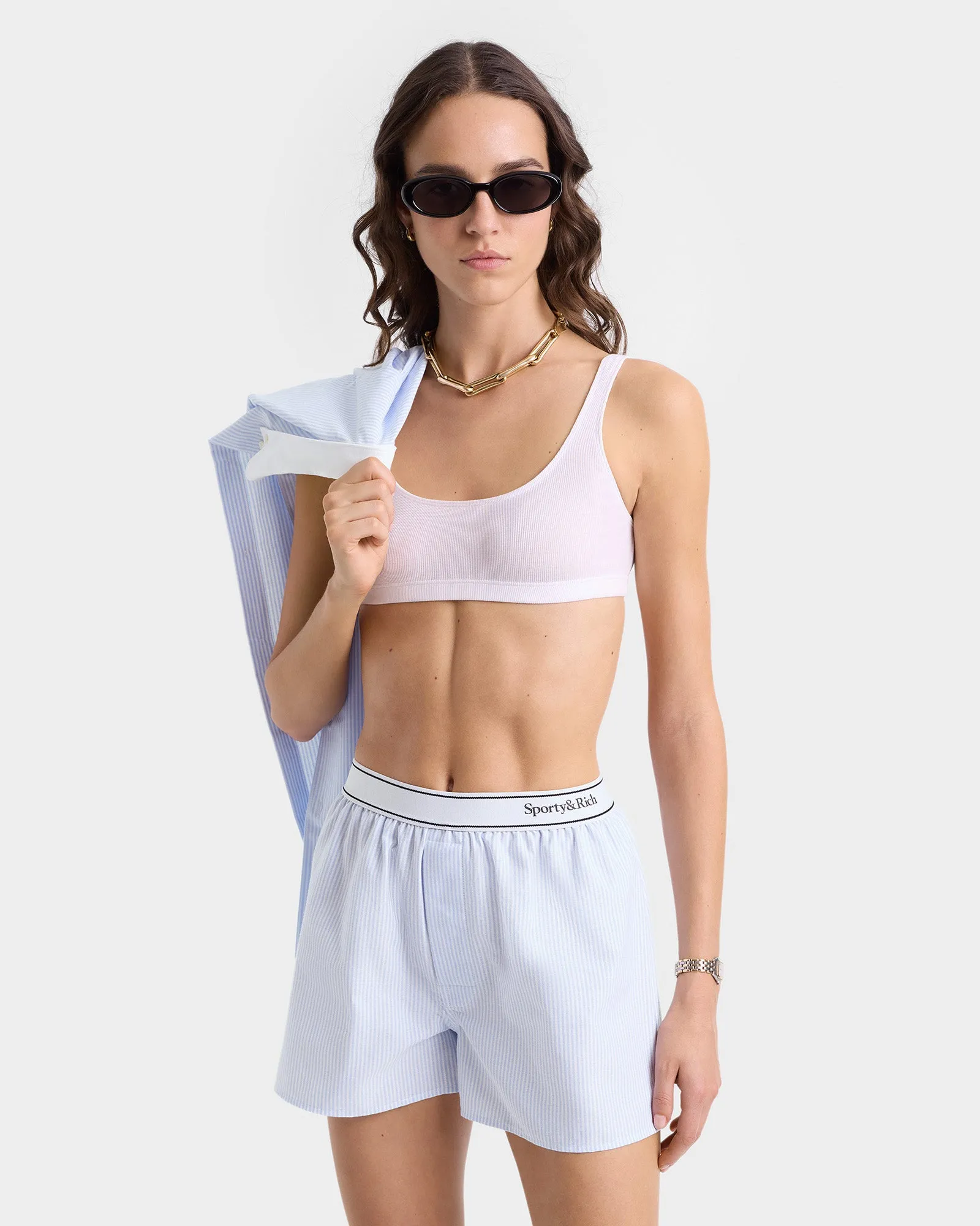 Serif Logo Oxford Boxer - Blue/White Thin Stripe sold by Sporty and Rich product image thumbnail 4