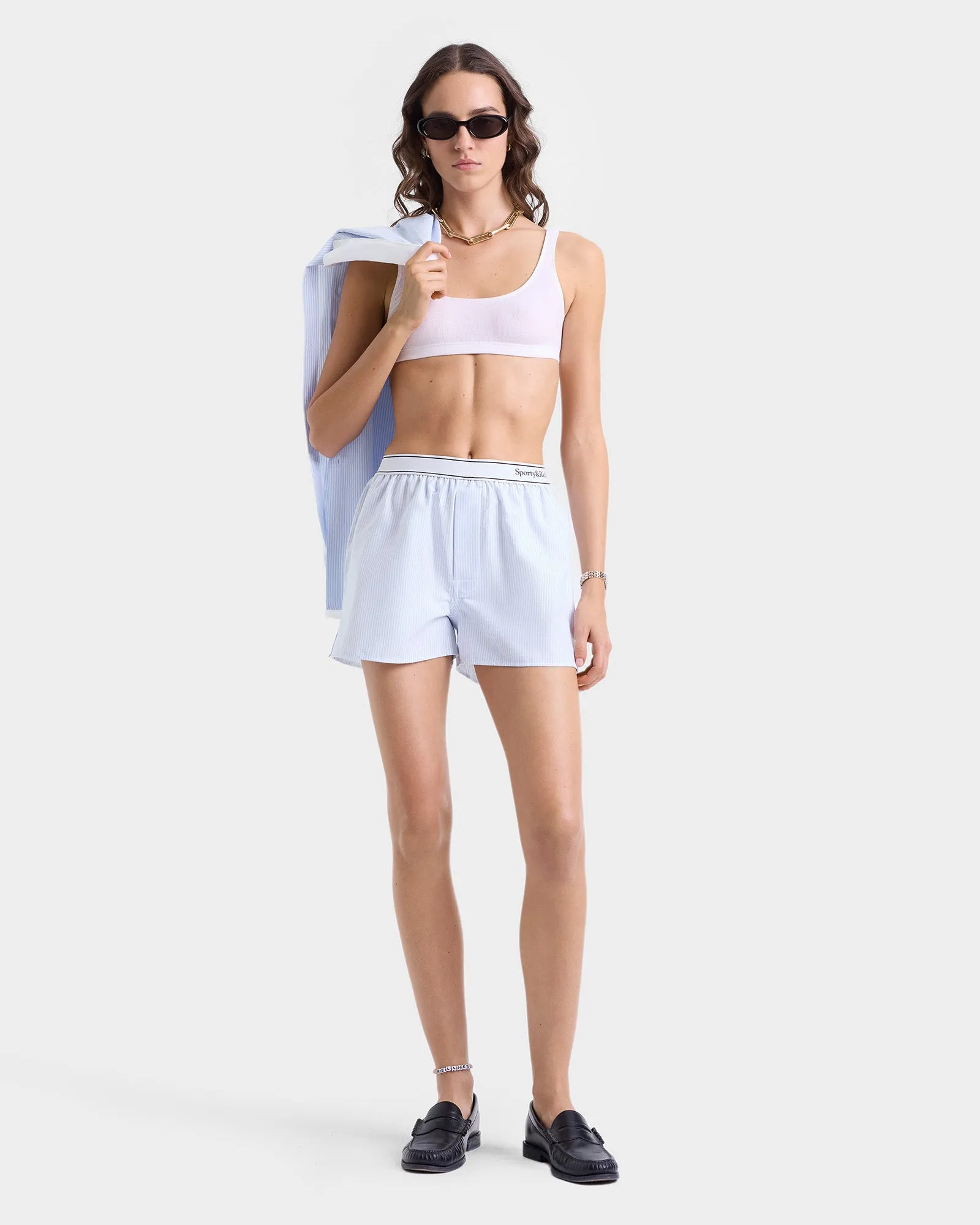 Serif Logo Oxford Boxer - Blue/White Thin Stripe sold by Sporty and Rich product image thumbnail 3