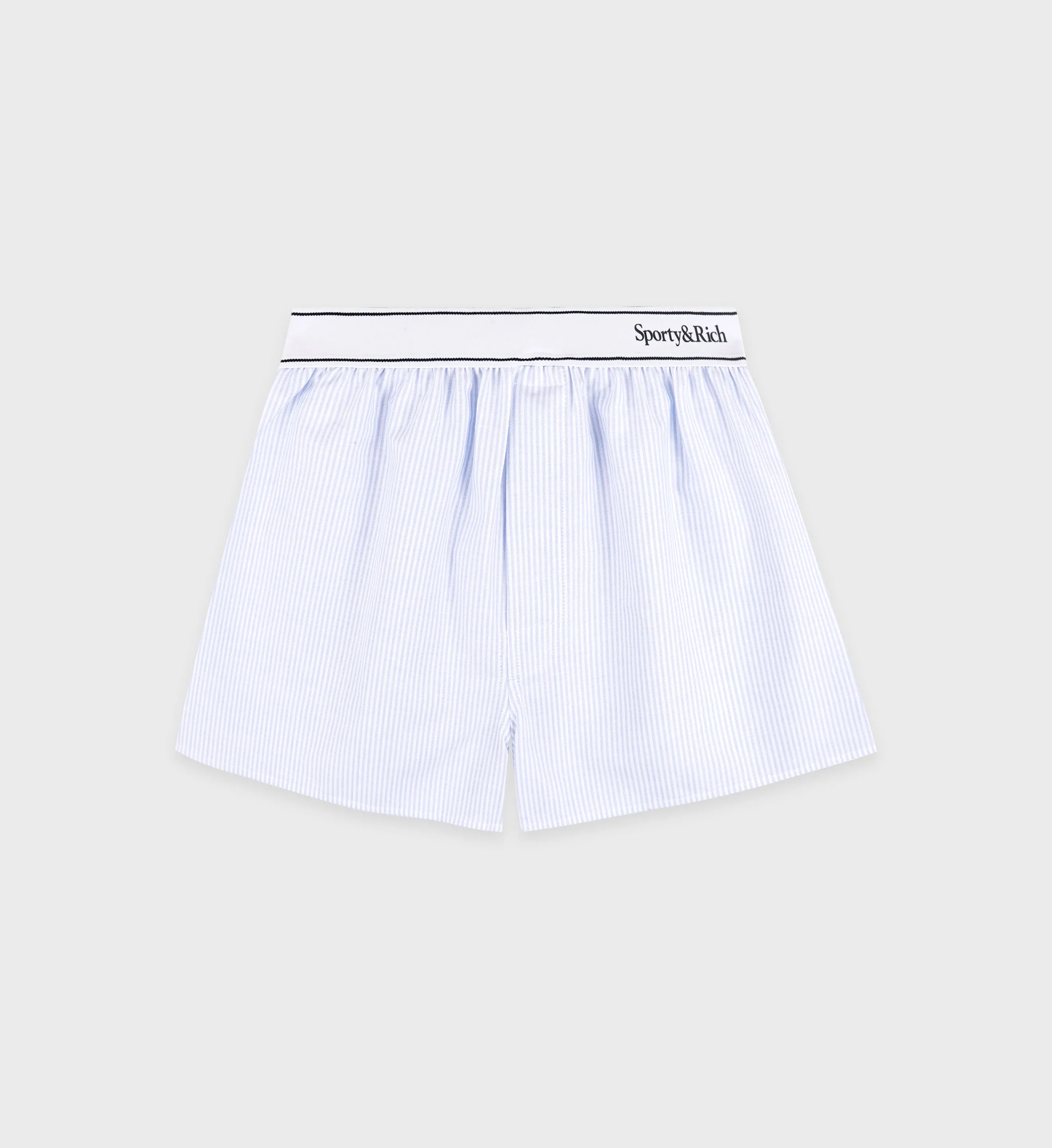 Serif Logo Oxford Boxer - Blue/White Thin Stripe sold by Sporty and Rich