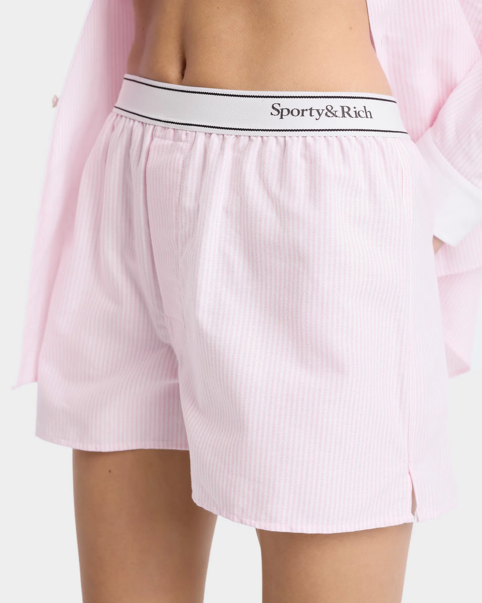 Serif Logo Oxford Boxer - Pink/White Thin Stripe sold by Sporty and Rich product image thumbnail 5