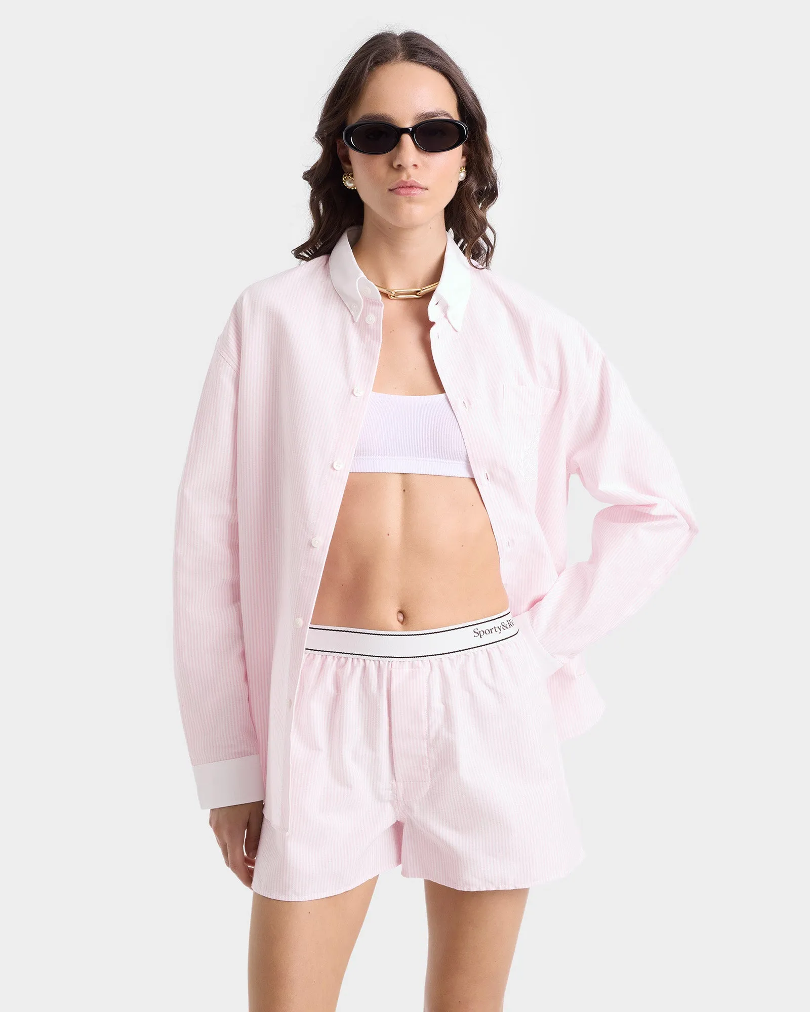 Serif Logo Oxford Boxer - Pink/White Thin Stripe sold by Sporty and Rich product image thumbnail 4