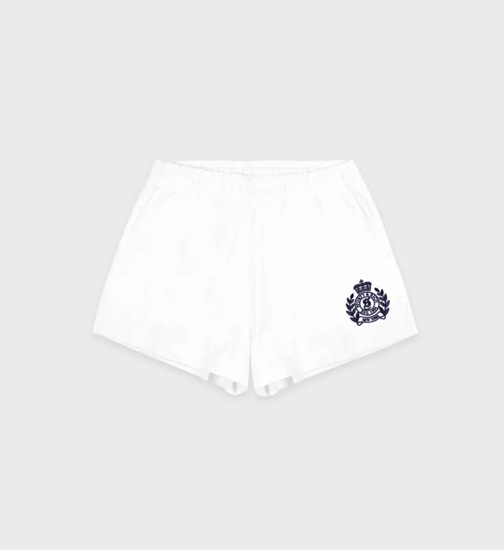 H&W Crest Embroidered Disco Short - White/Navy sold by Sporty and Rich