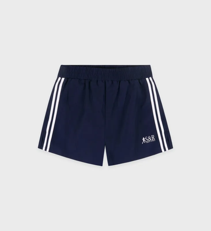 SR Runner Track Short - Dark Navy/White sold by Sporty and Rich