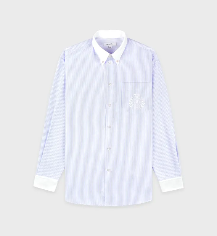 H&W Crest Oversized Oxford Shirt - Blue/White Thin Stripe sold by Sporty and Rich