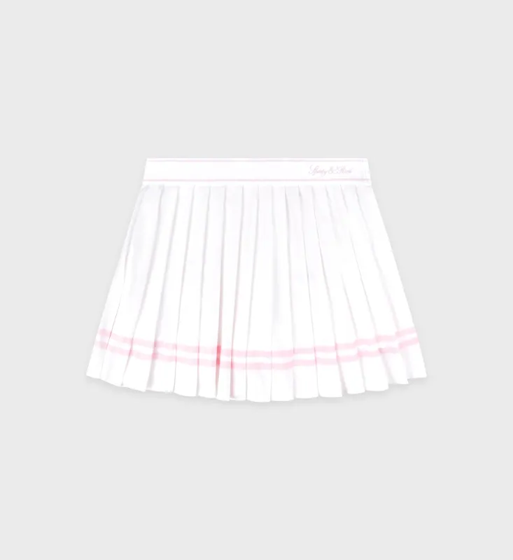 Vendome Script Pleated Skirt - White/Pink Dolphin sold by Sporty and Rich