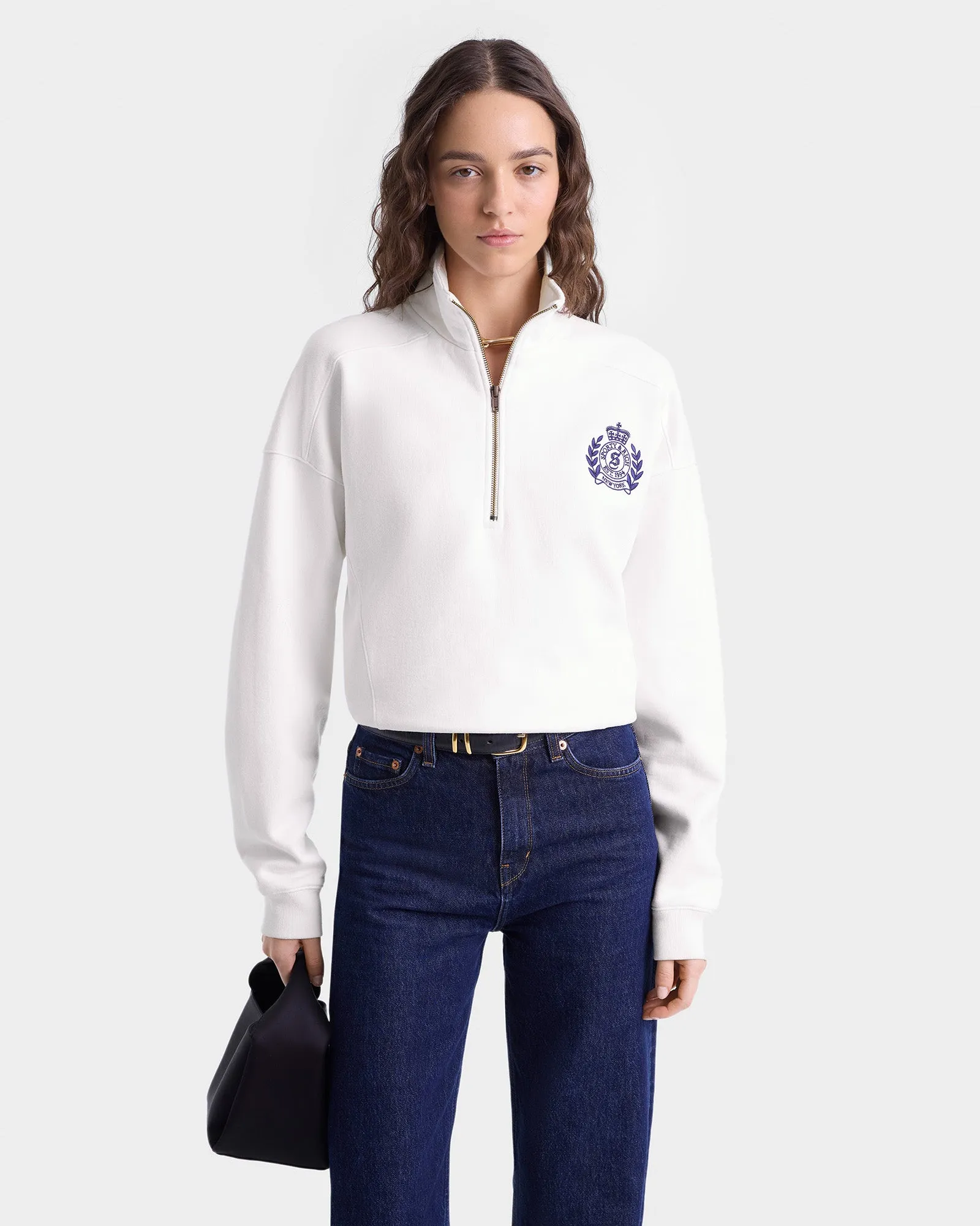 H&W Crest Embroidered Quarter Zip - White/Navy sold by Sporty and Rich product image thumbnail 3