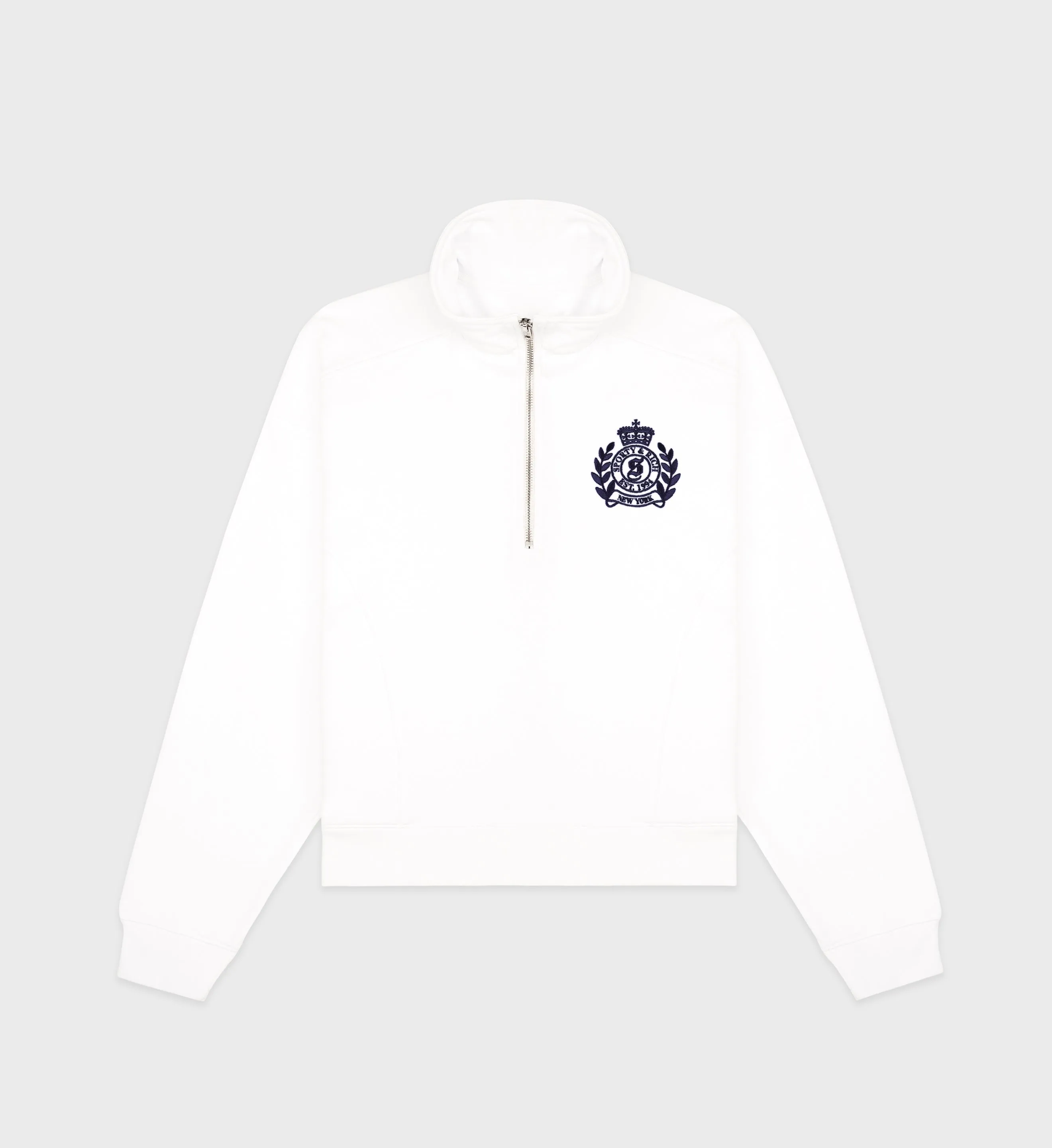 H&W Crest Embroidered Quarter Zip - White/Navy sold by Sporty and Rich