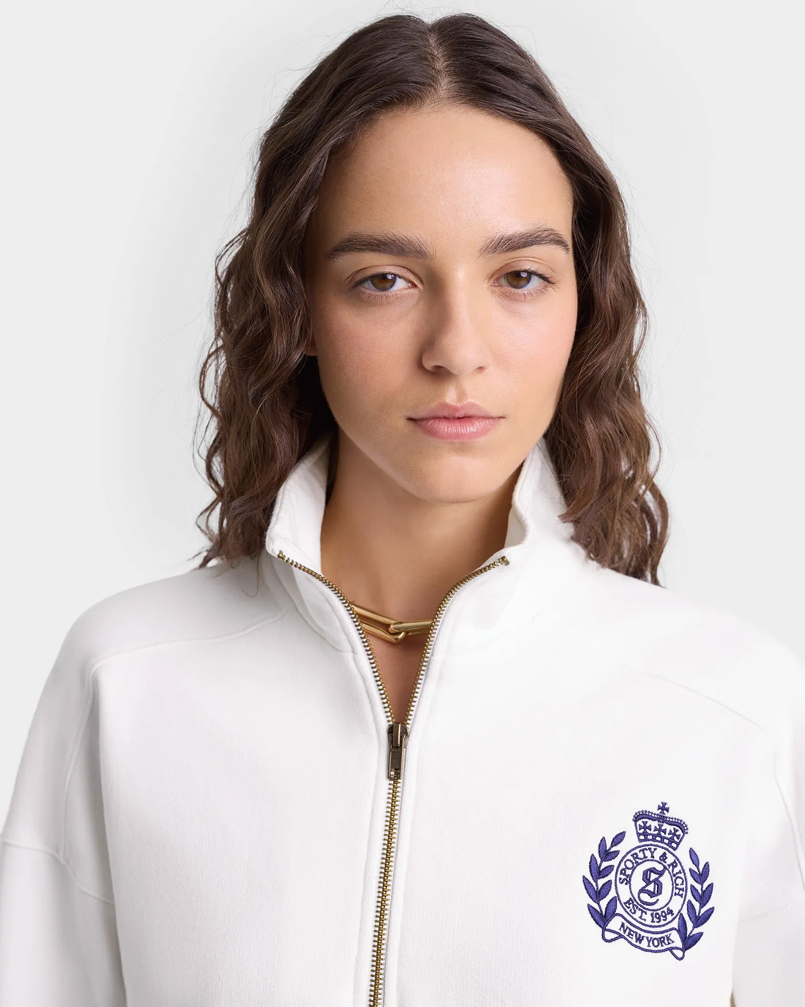 H&W Crest Embroidered Quarter Zip - White/Navy sold by Sporty and Rich product image thumbnail 4