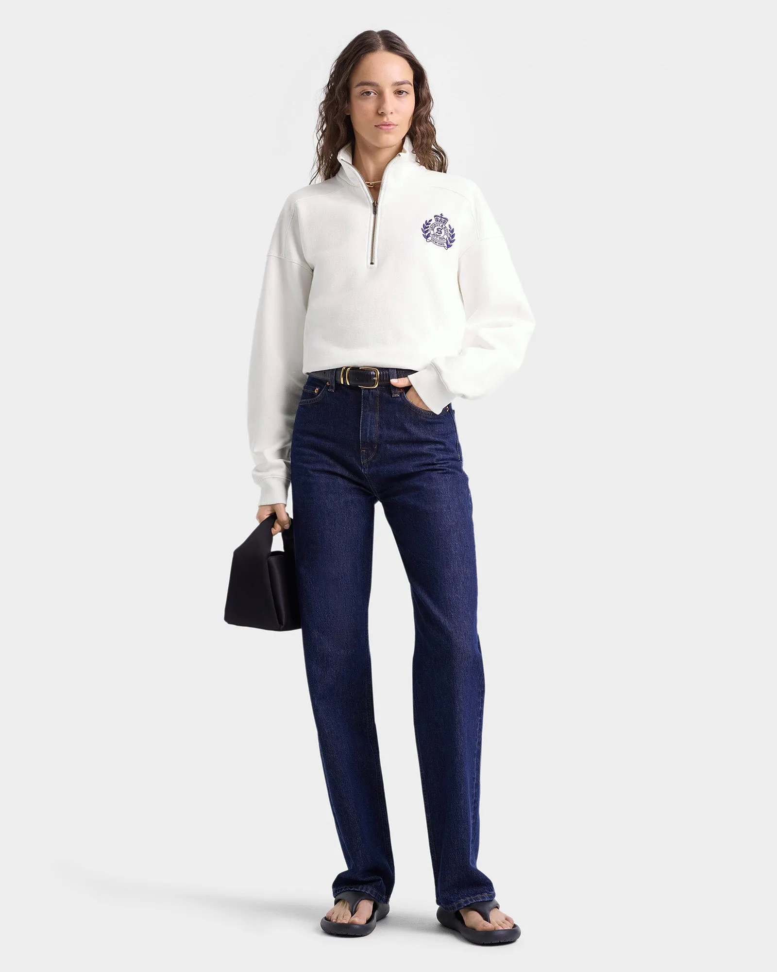 H&W Crest Embroidered Quarter Zip - White/Navy sold by Sporty and Rich product image thumbnail 2