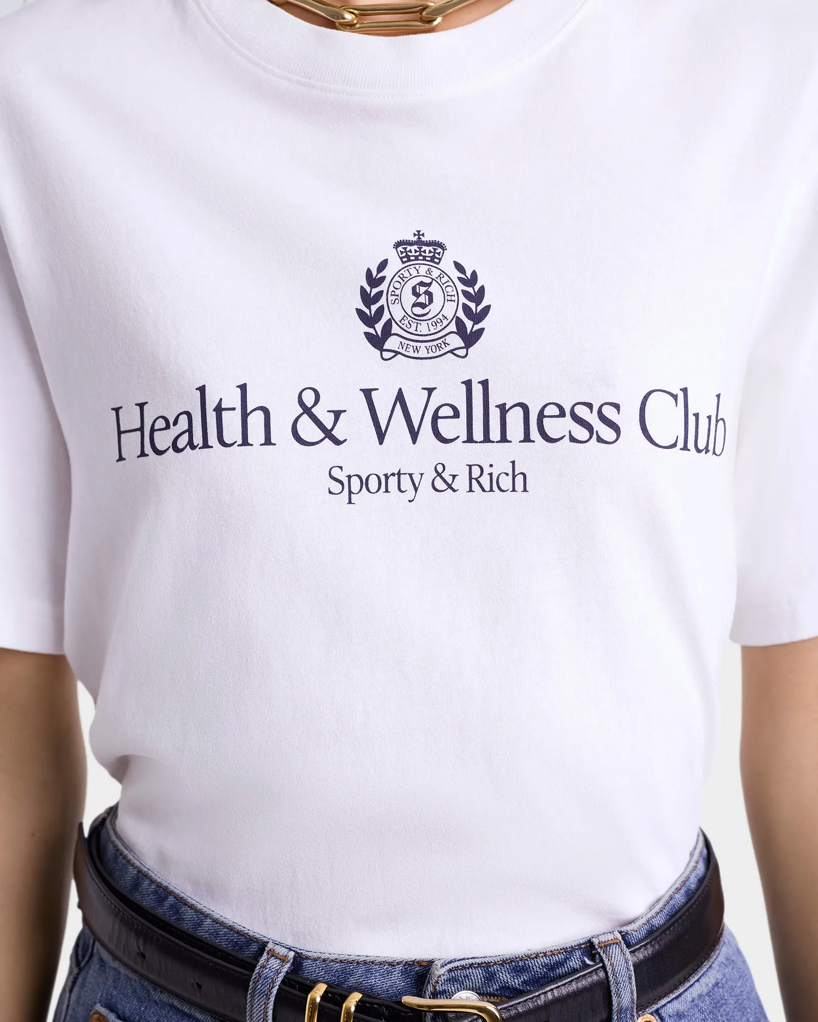 H&W Crest T-Shirt - White/Navy sold by Sporty and Rich product image thumbnail 4
