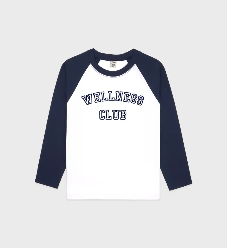 Wellness Club Baseball Tee - White/Navy sold by Sporty and Rich
