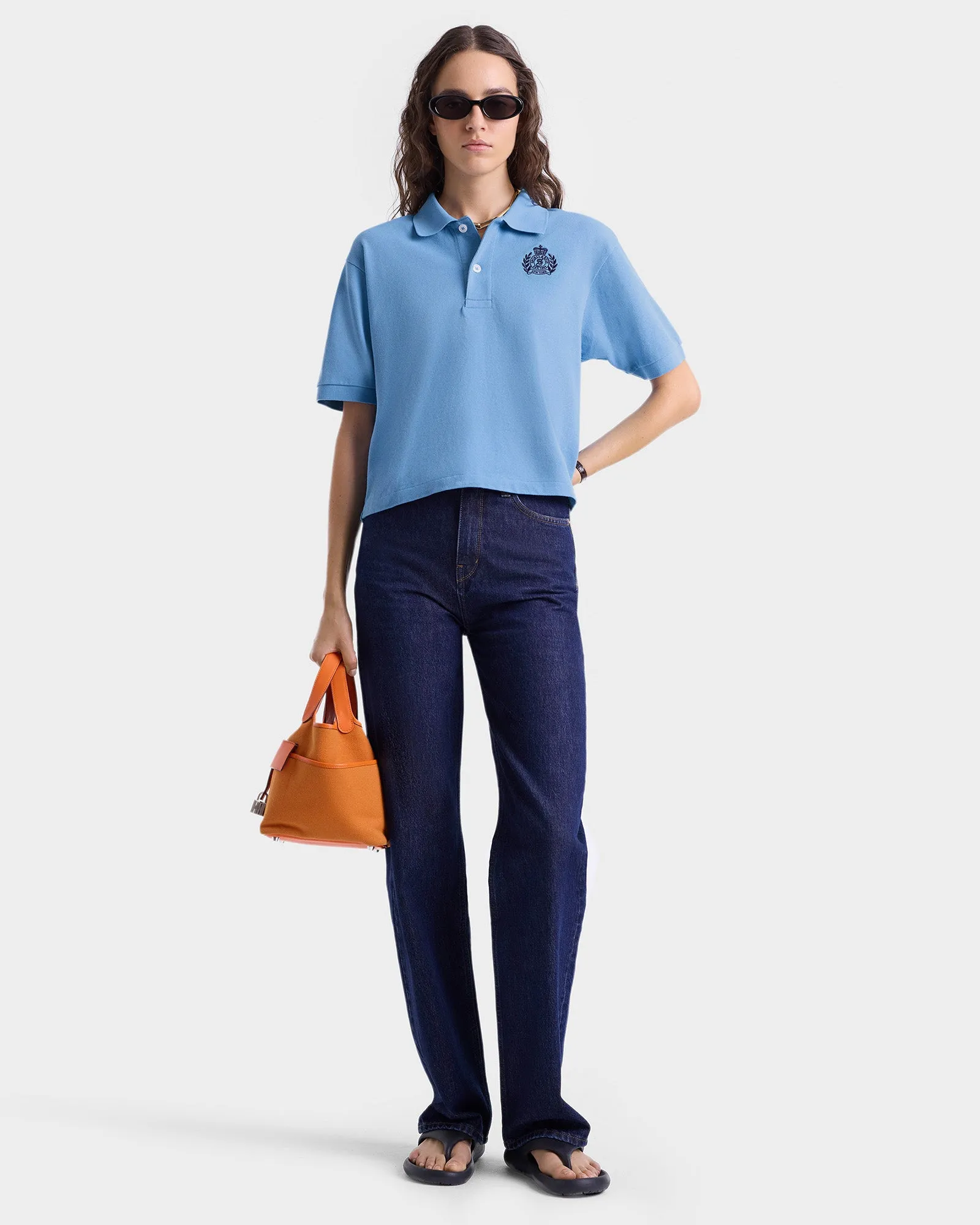 H&W Crest Pique Polo - Juniper/Navy sold by Sporty and Rich product image thumbnail 3