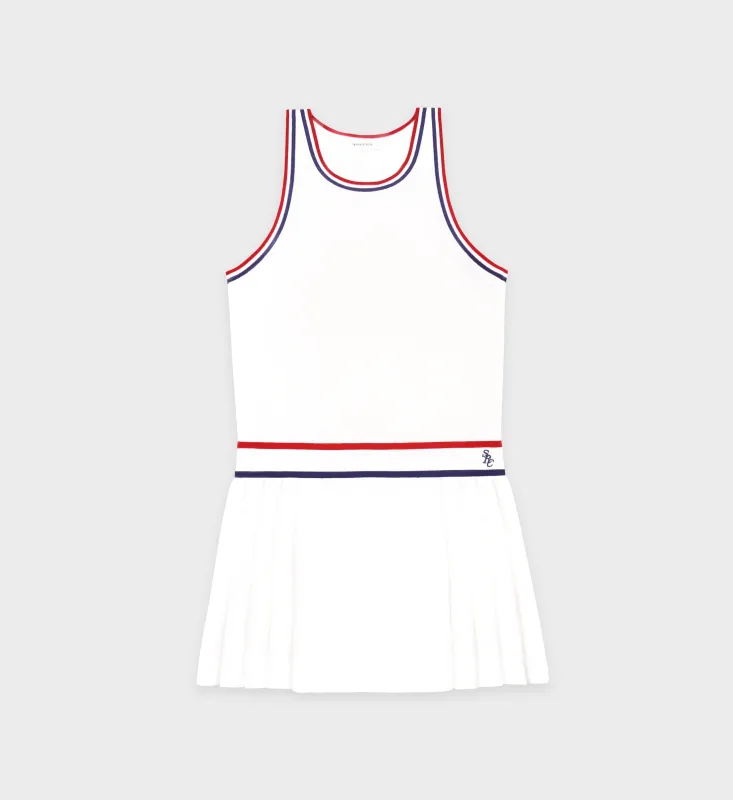 SRC Phoebe Dress - White/Navy/Fire red sold by Sporty and Rich