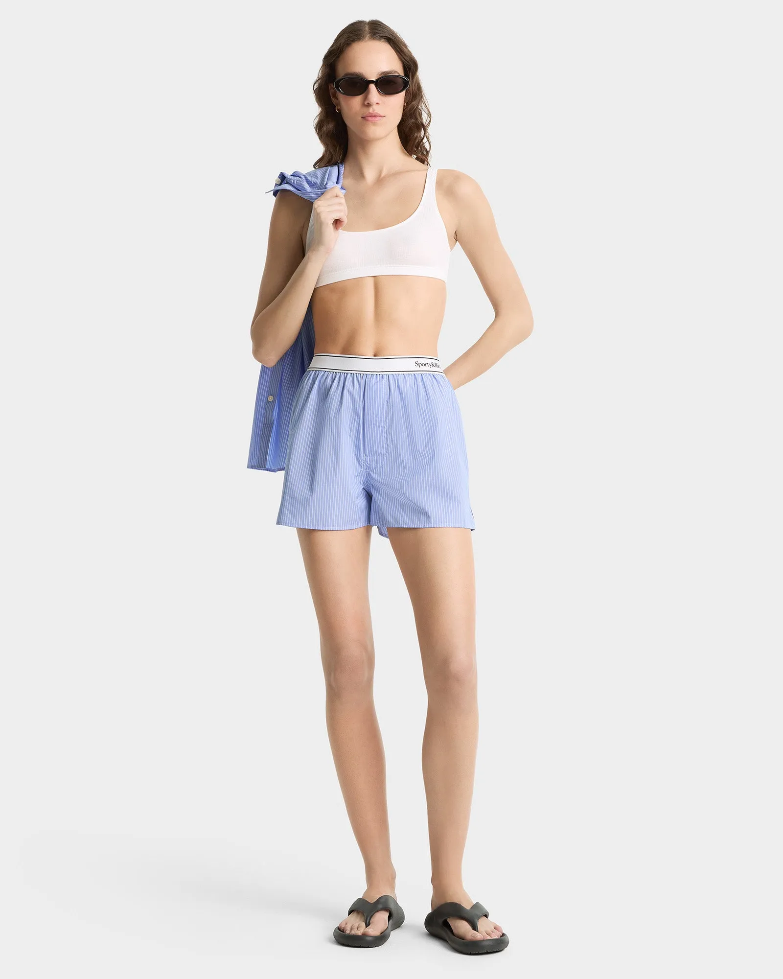 Serif Logo Boxer Short - Light Blue Striped/White sold by Sporty and Rich product image thumbnail 2