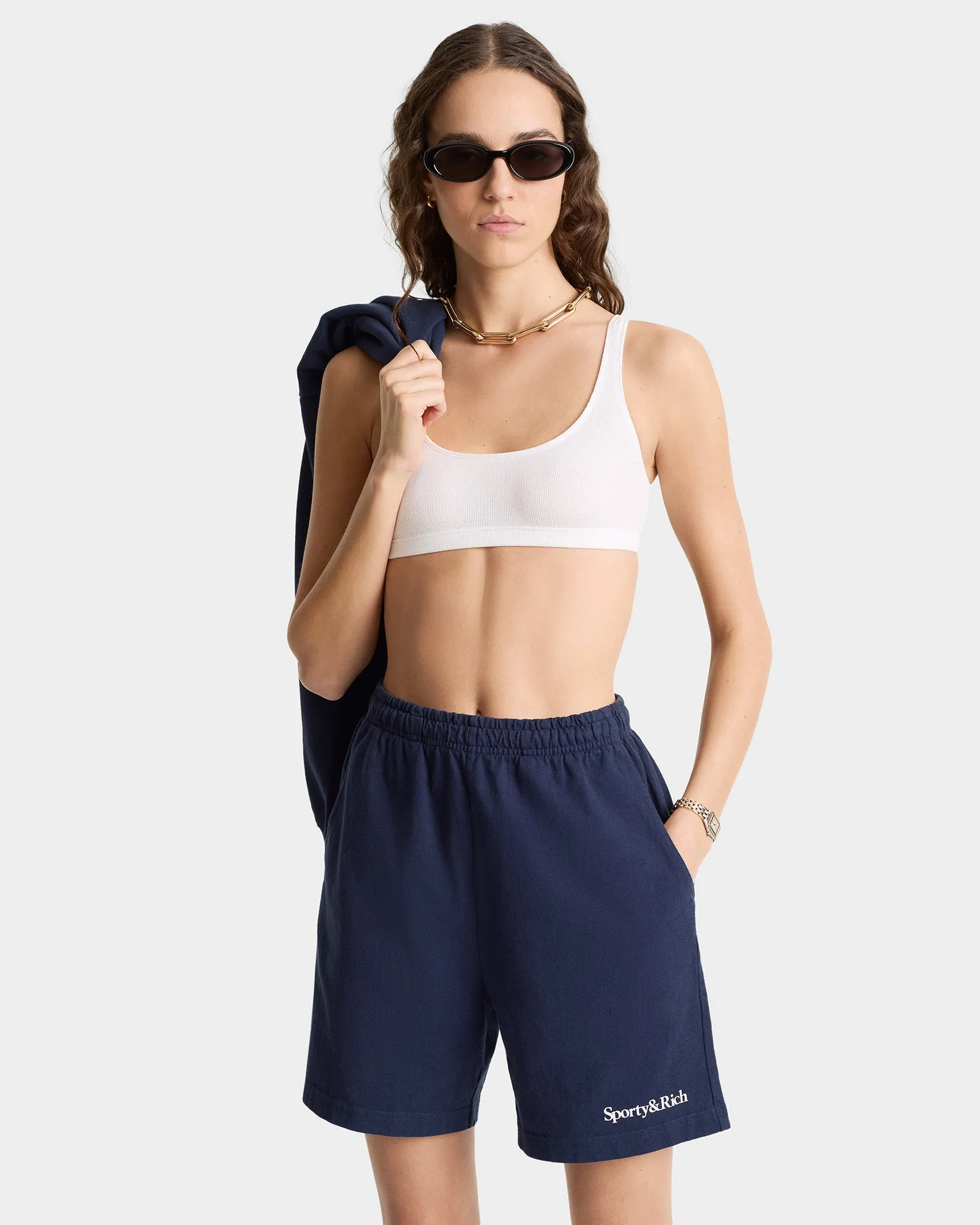 Serif Logo Gym Short - Navy/White sold by Sporty and Rich product image thumbnail 3