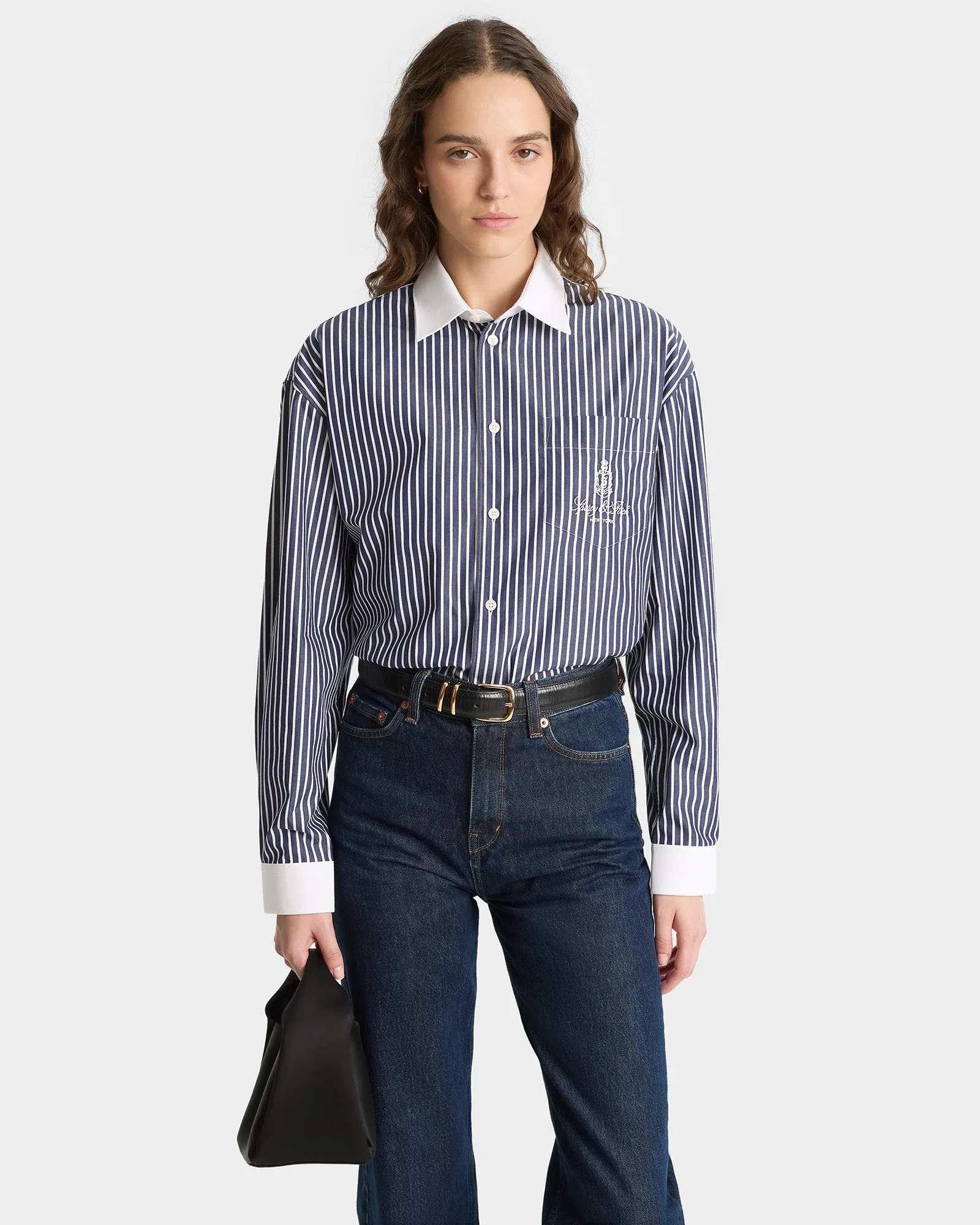Vendome Oversized Shirt - Blue Striped/White sold by Sporty and Rich product image thumbnail 4