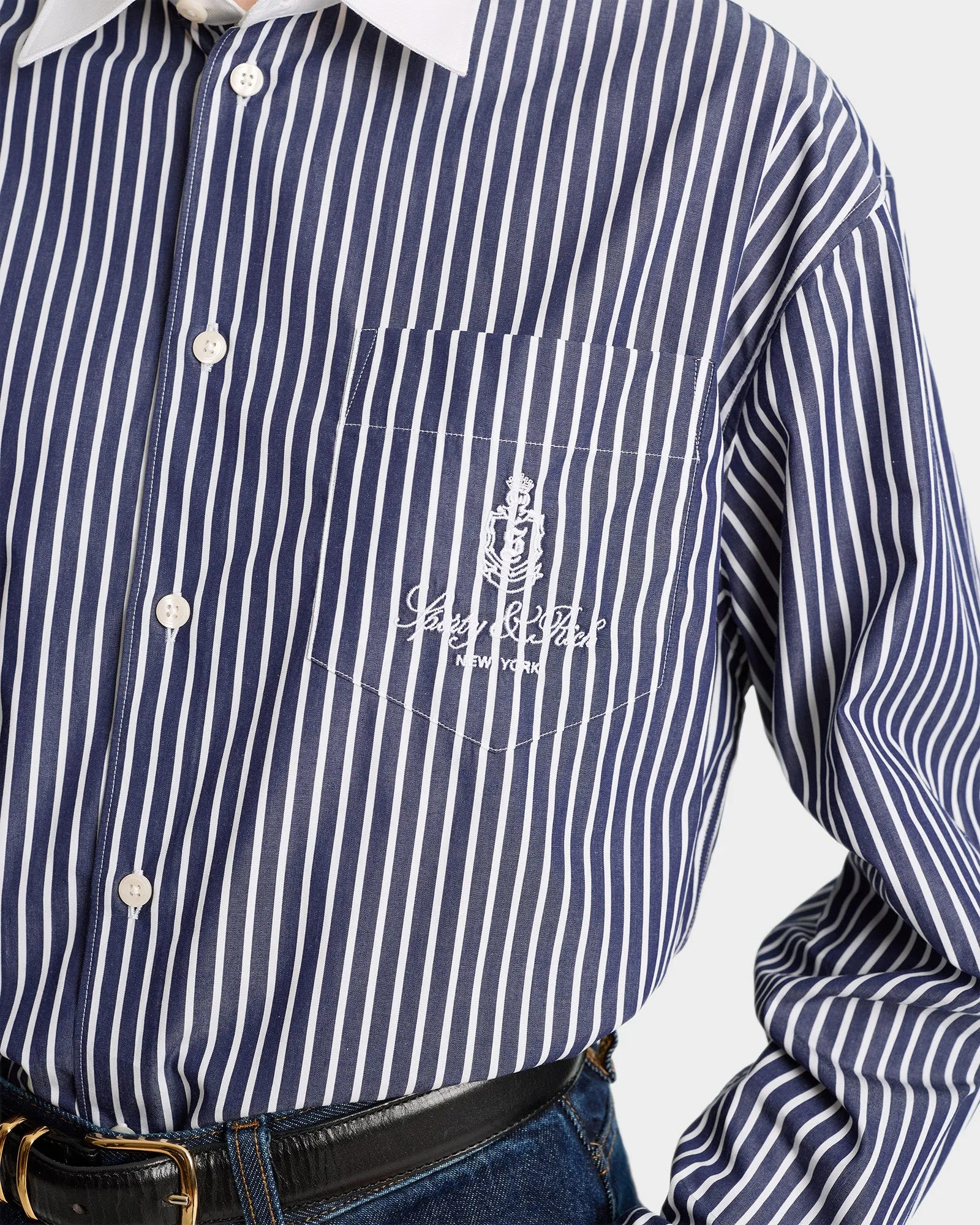 Vendome Oversized Shirt - Blue Striped/White sold by Sporty and Rich product image thumbnail 5