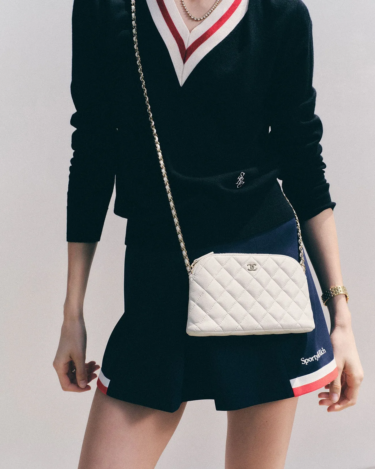 Serif Logo Mila Skirt - White/Navy/Fire Red sold by Sporty and Rich product image thumbnail 2