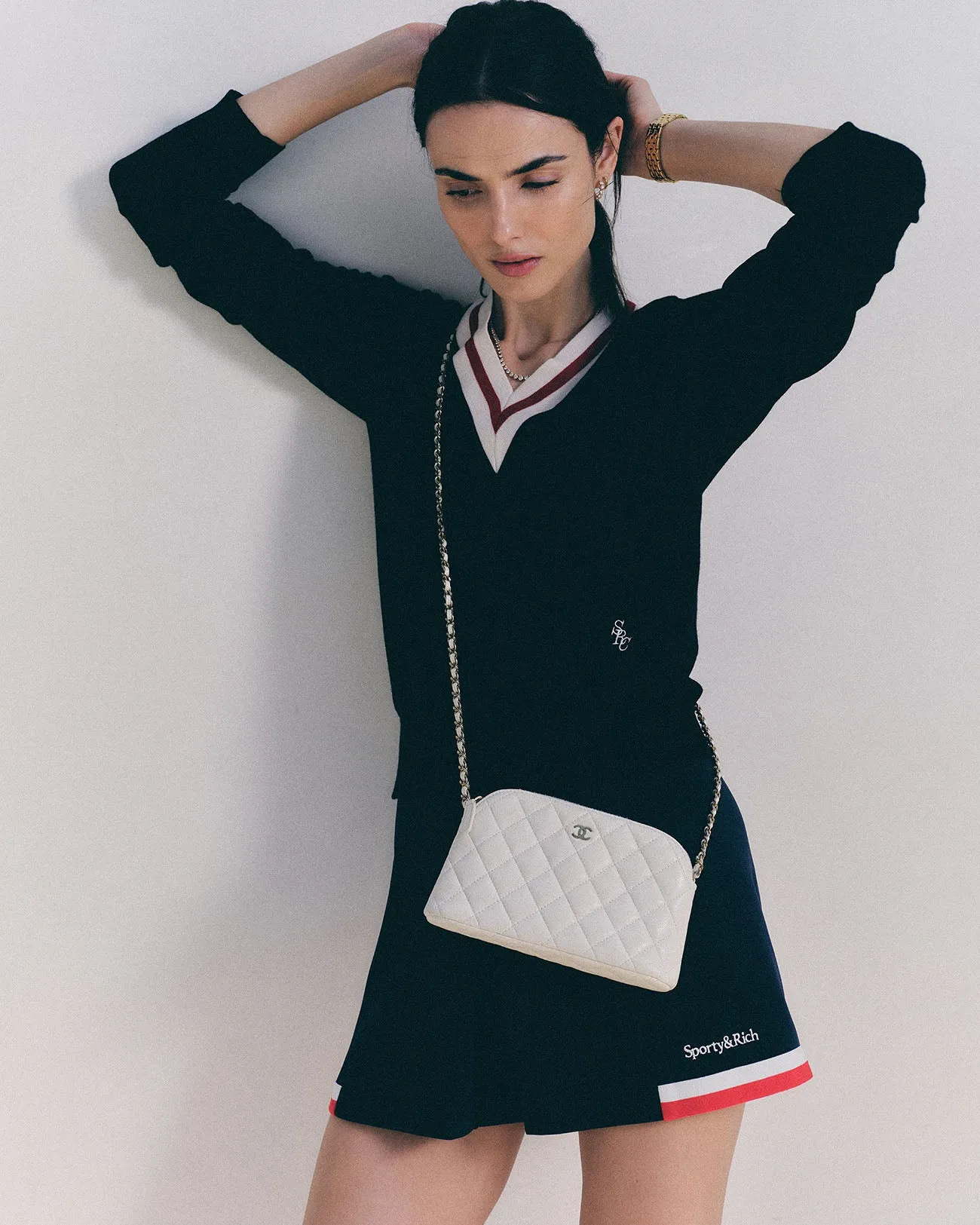 Serif Logo Mila Skirt - White/Navy/Fire Red sold by Sporty and Rich product image thumbnail 3