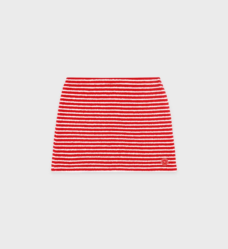 SRHWC Striped Terry Skirt - Fire Red Stripes sold by Sporty and Rich