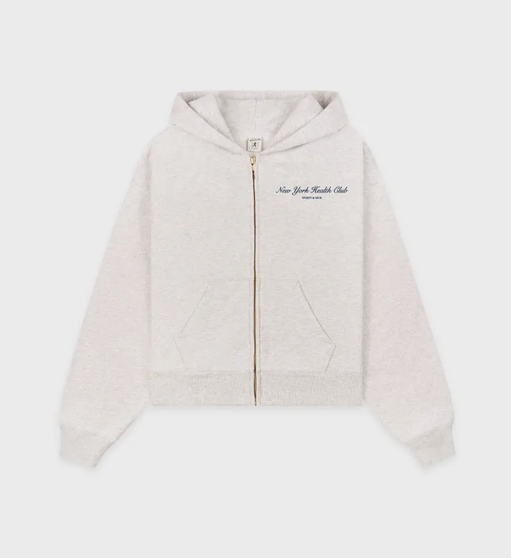NY Health Club Cropped Zip Hoodie - Heather Gray/Navy sold by Sporty and Rich