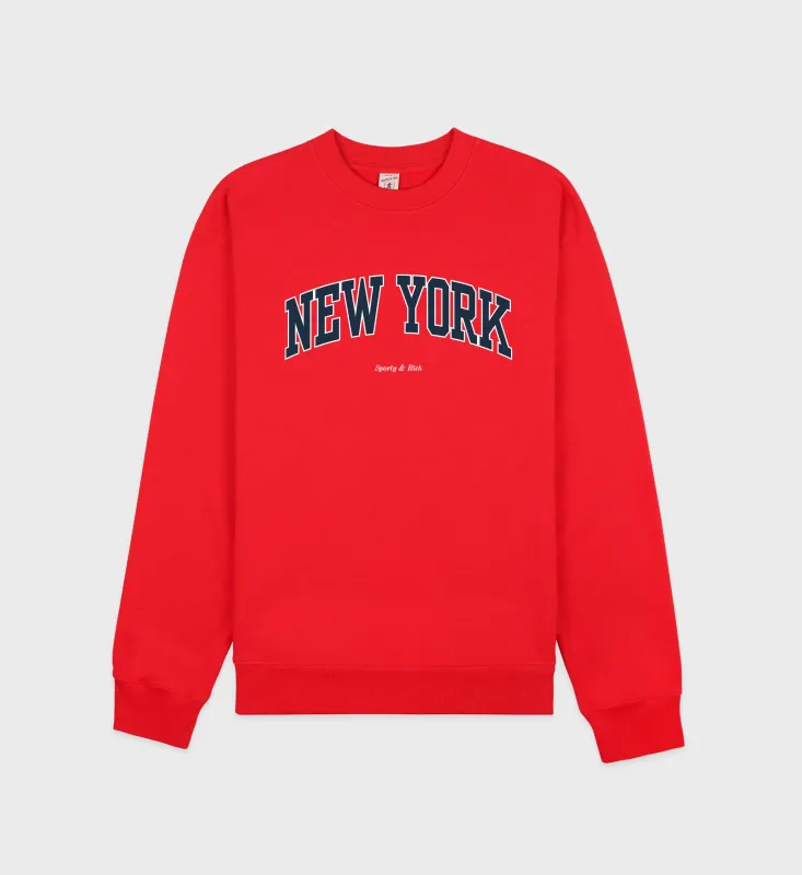 New York Ivy Crewneck - Ruby/Navy sold by Sporty and Rich