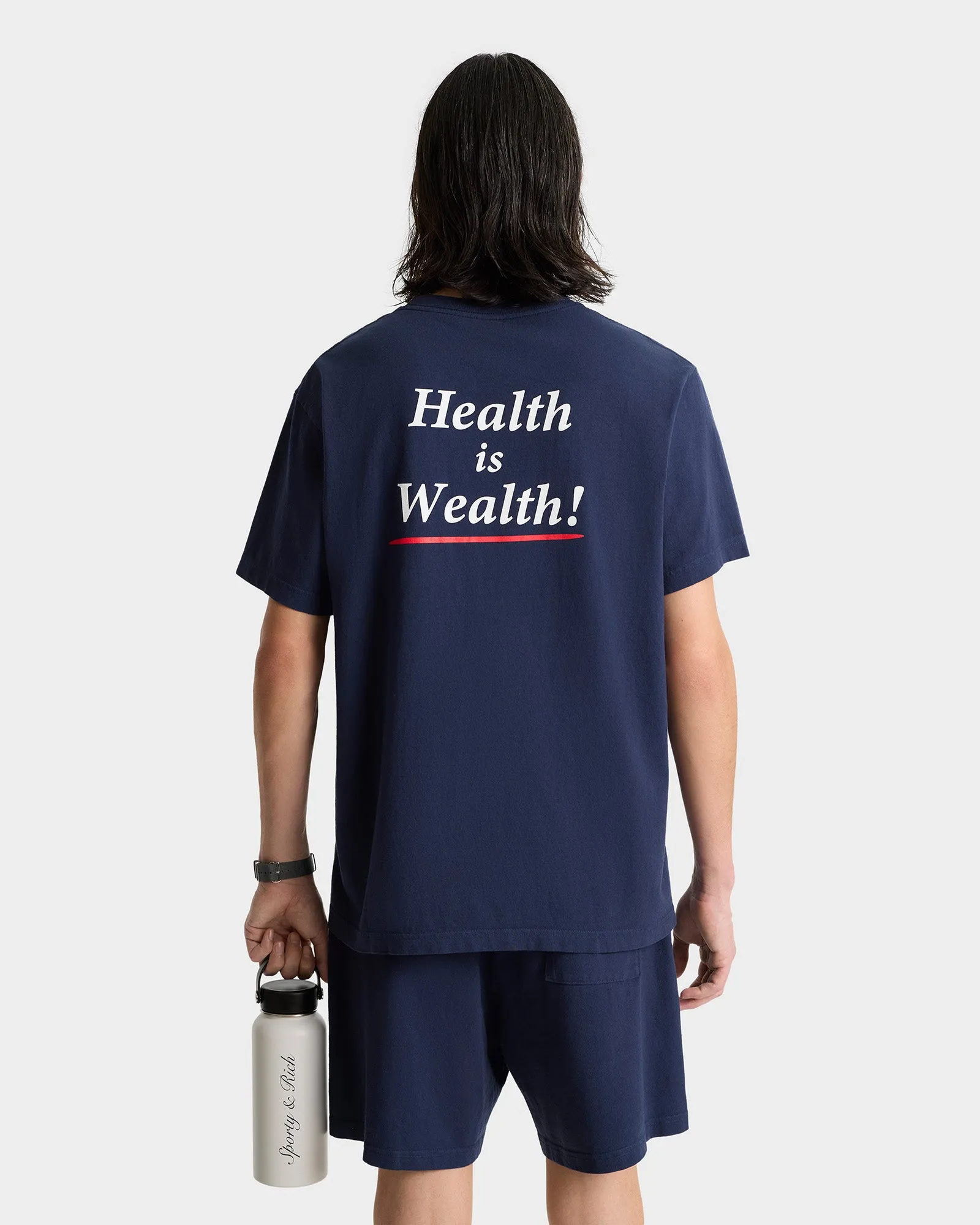 Health is Wealth T-shirt - Navy/White/Fire Red sold by Sporty and Rich product image thumbnail 5