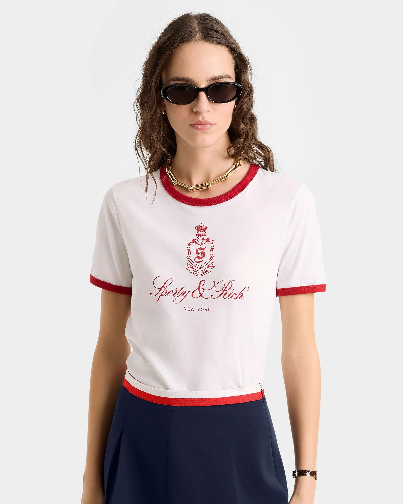 Vendome Ringer Tee - White/Fire red sold by Sporty and Rich product image thumbnail 2
