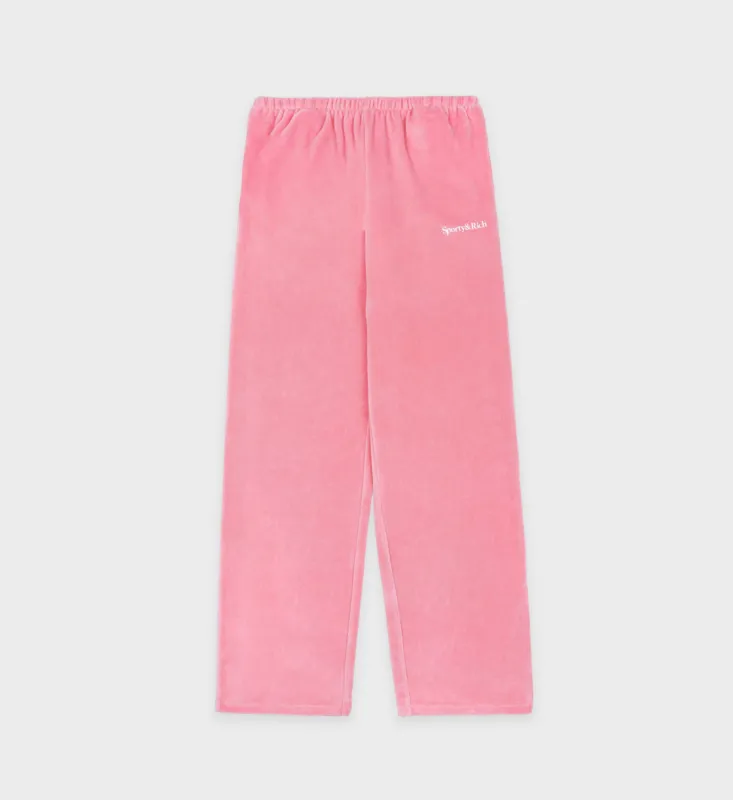 Health Ivy Velour Sweatpant - Cotton Candy/White sold by Sporty and Rich