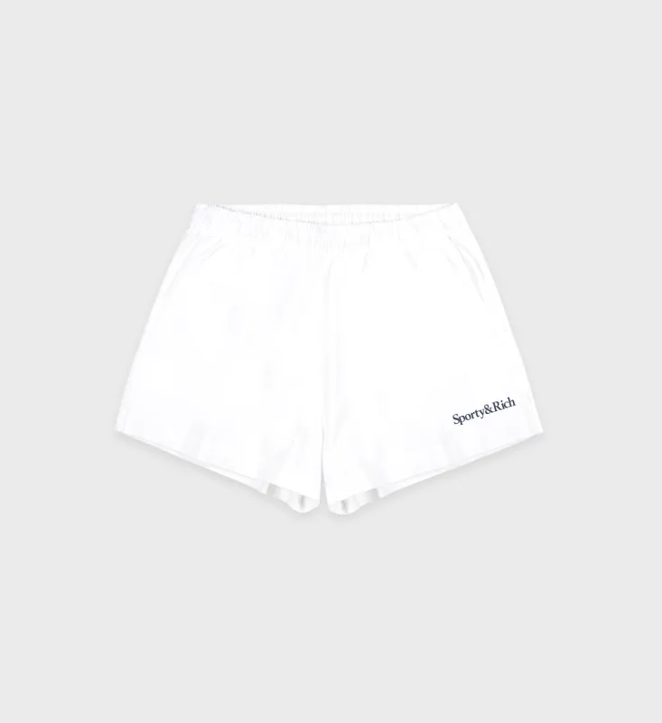Serif Logo Soft Disco Short - White/Navy sold by Sporty and Rich