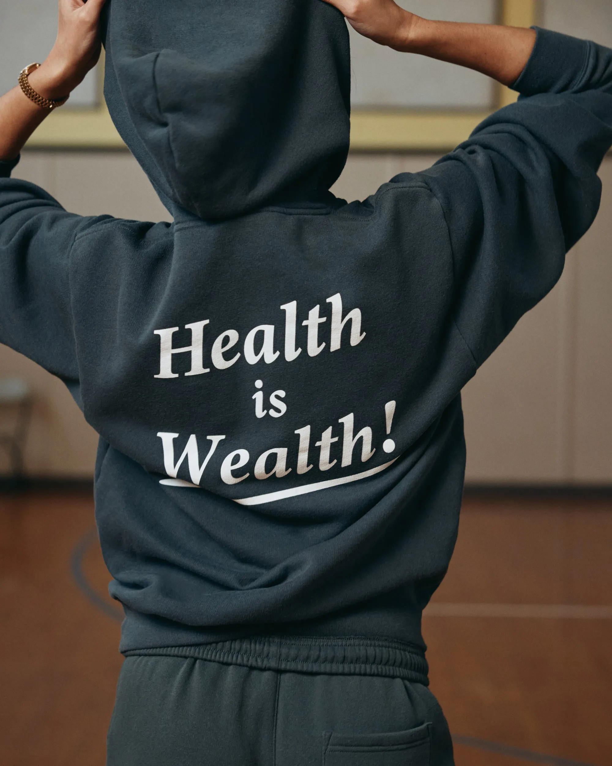 Health Is Wealth Soft Hoodie - Faded Black/White sold by Sporty and Rich product image thumbnail 3