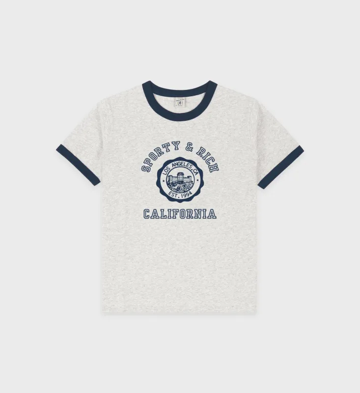 California Emblem Soft Ringer Tee - Heather Gray/Navy sold by Sporty and Rich