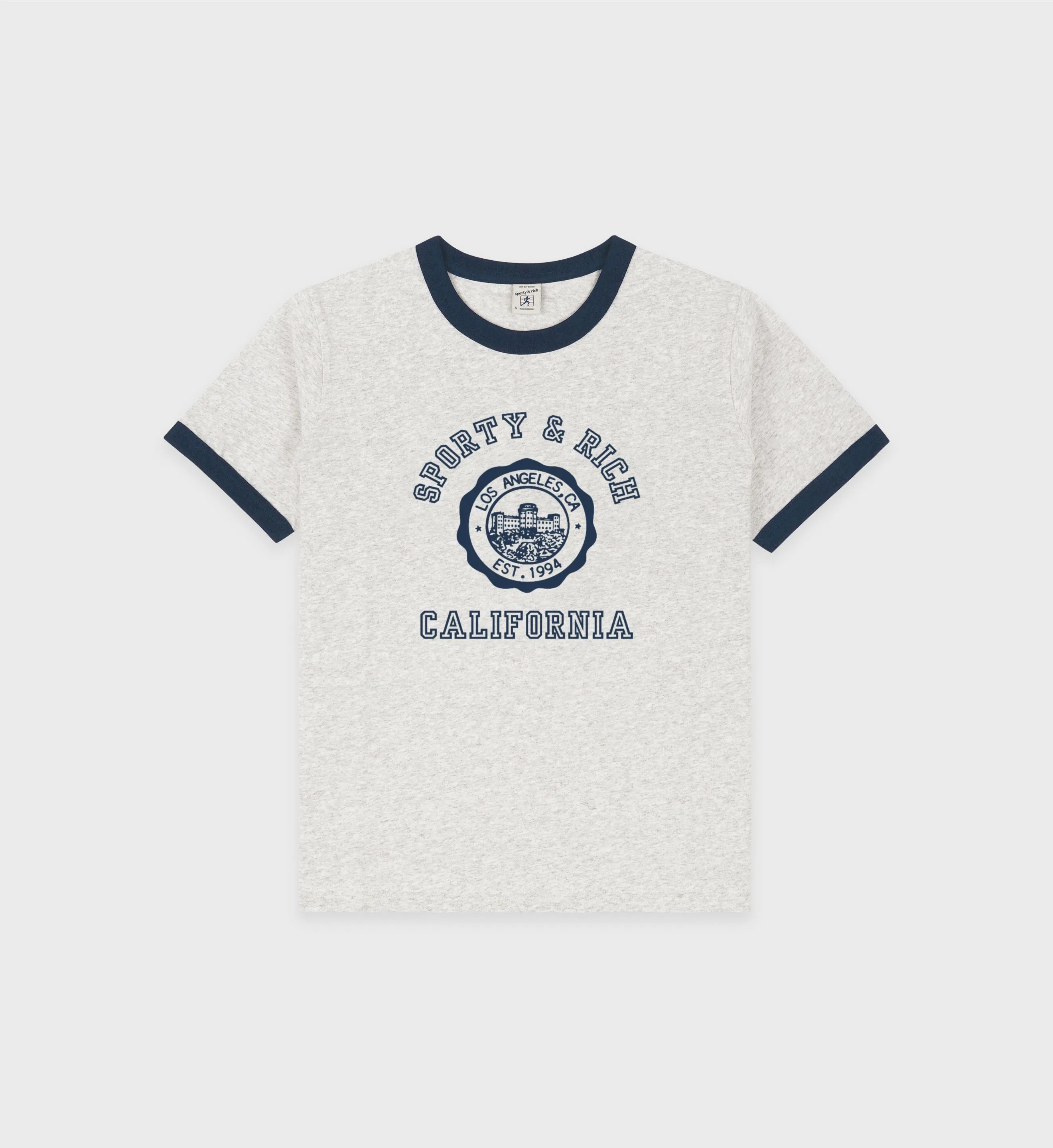 California Emblem Soft Ringer Tee - Heather Gray/Navy sold by Sporty and Rich