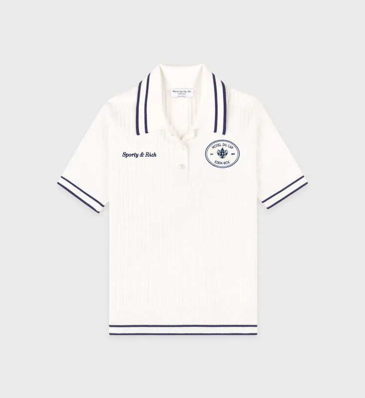 Eden Crest Mini Cable Polo - White/Navy sold by Sporty and Rich